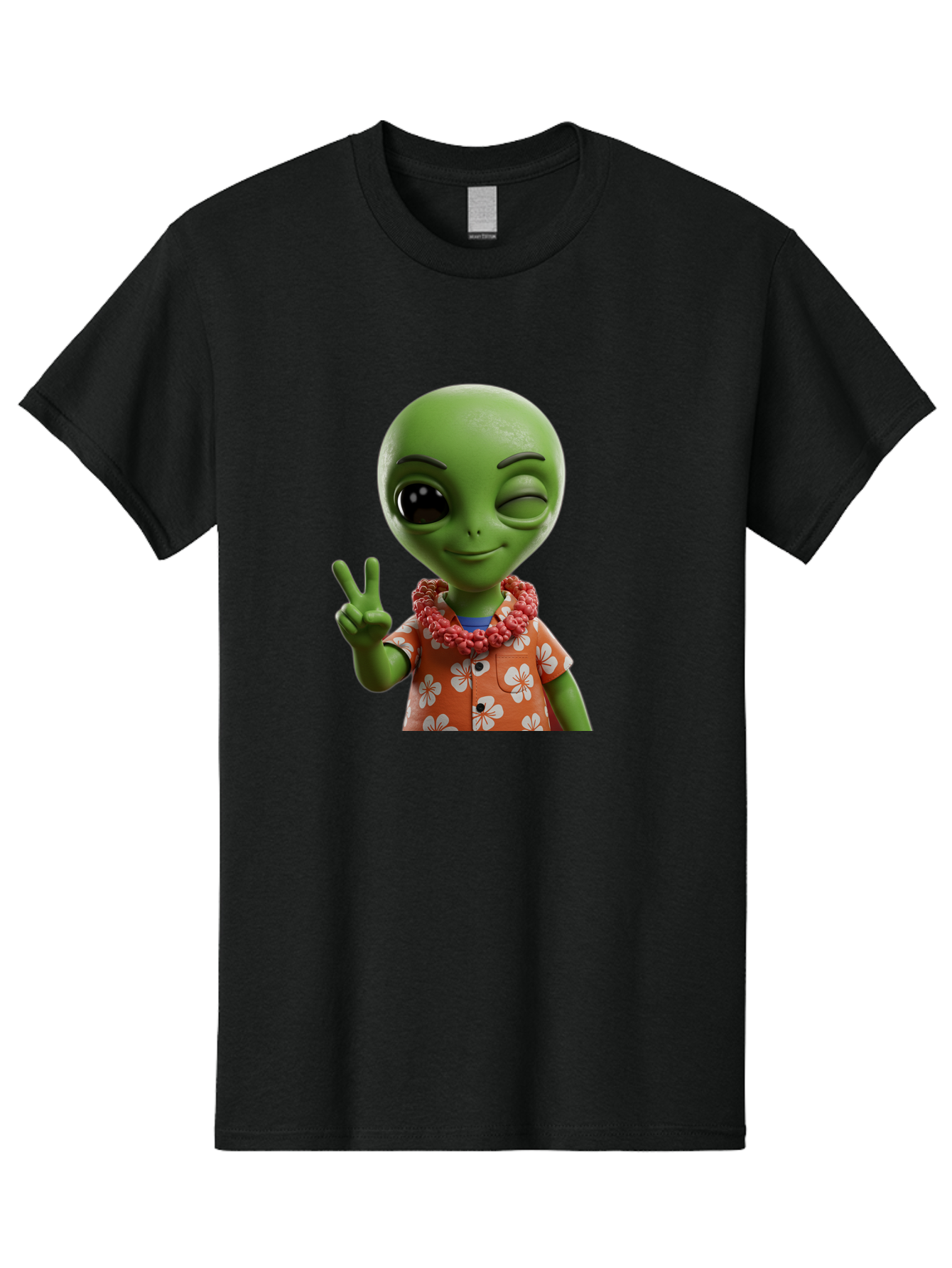 Alien Men'S Graphic Tee, 100% Cotton, Comfortable Casual Summer Wear, Machine Washable, Cartoon Alien, Peace Sign, Hawaiian Shirt, Floral Pattern, Relaxed Vibe, Friendly Demeanor, Extraterrestrial Fun, Playful Gesture, Tropical Feel, Bab636 6