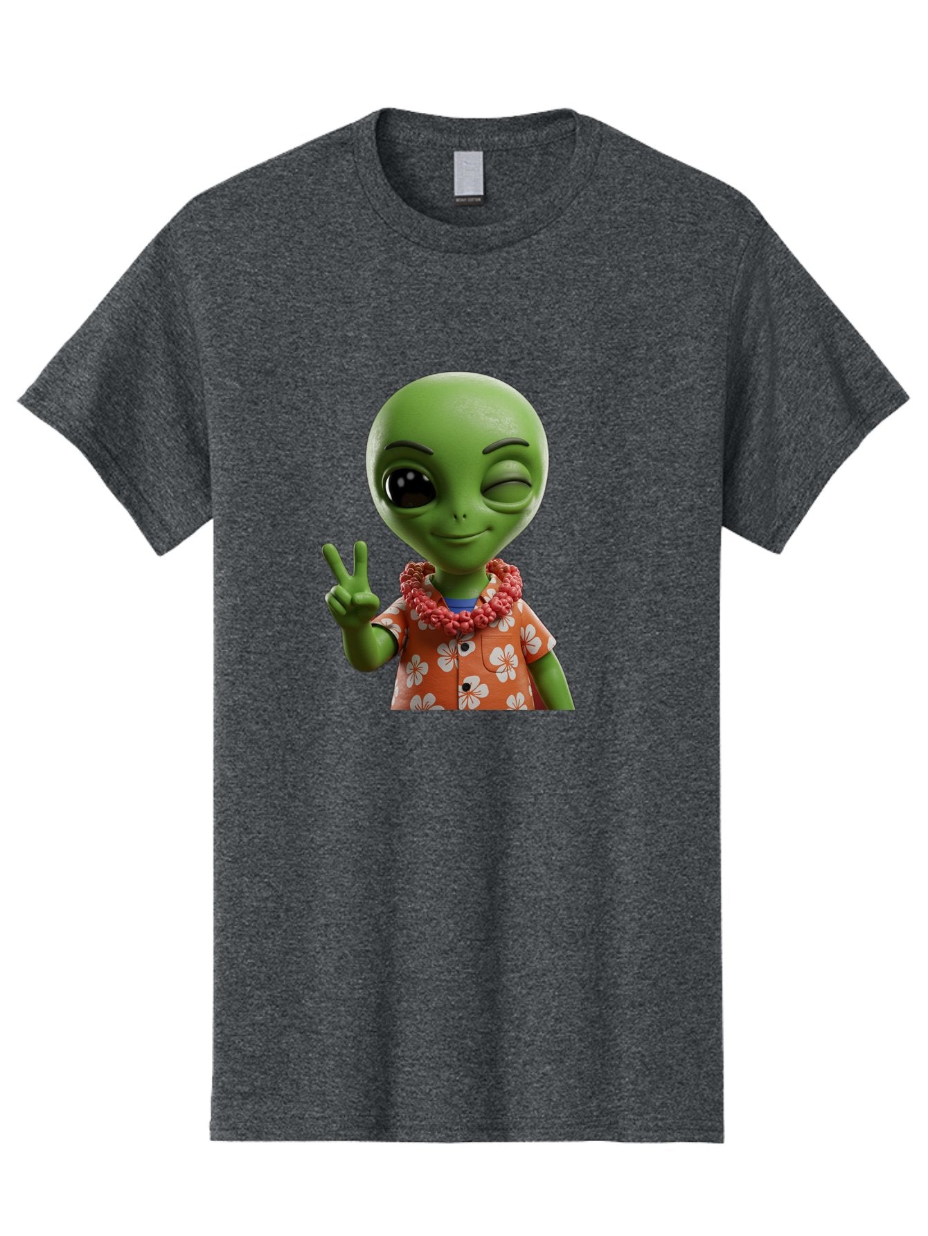 Alien Men'S Graphic Tee, 100% Cotton, Comfortable Casual Summer Wear, Machine Washable, Cartoon Alien, Peace Sign, Hawaiian Shirt, Floral Pattern, Relaxed Vibe, Friendly Demeanor, Extraterrestrial Fun, Playful Gesture, Tropical Feel, Bab636 15