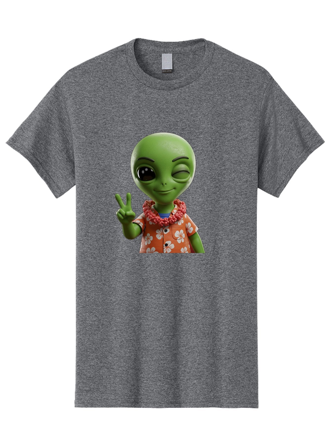 Alien Men'S Graphic Tee, 100% Cotton, Comfortable Casual Summer Wear, Machine Washable, Cartoon Alien, Peace Sign, Hawaiian Shirt, Floral Pattern, Relaxed Vibe, Friendly Demeanor, Extraterrestrial Fun, Playful Gesture, Tropical Feel, Bab636 4