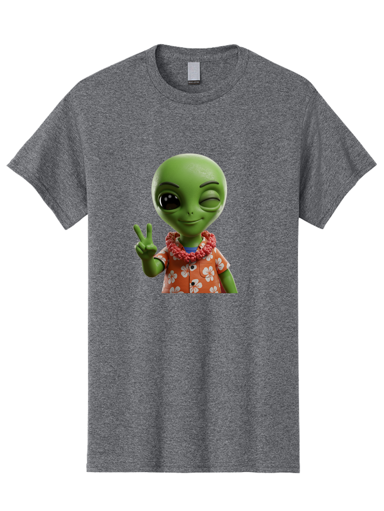 Alien Men'S Graphic Tee, 100% Cotton, Comfortable Casual Summer Wear, Machine Washable, Cartoon Alien, Peace Sign, Hawaiian Shirt, Floral Pattern, Relaxed Vibe, Friendly Demeanor, Extraterrestrial Fun, Playful Gesture, Tropical Feel, Bab636 12