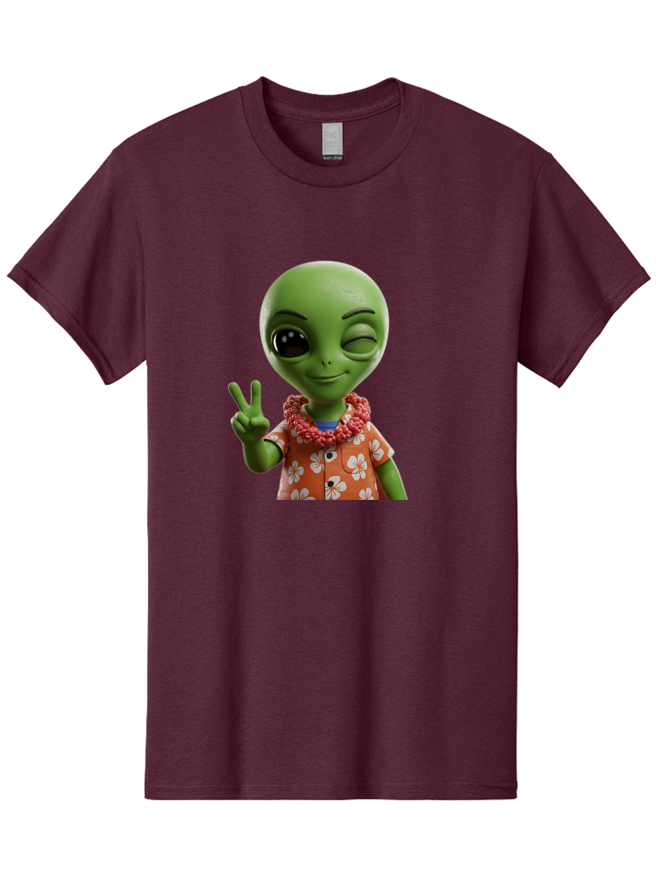 Alien Men'S Graphic Tee, 100% Cotton, Comfortable Casual Summer Wear, Machine Washable, Cartoon Alien, Peace Sign, Hawaiian Shirt, Floral Pattern, Relaxed Vibe, Friendly Demeanor, Extraterrestrial Fun, Playful Gesture, Tropical Feel, Bab636 11
