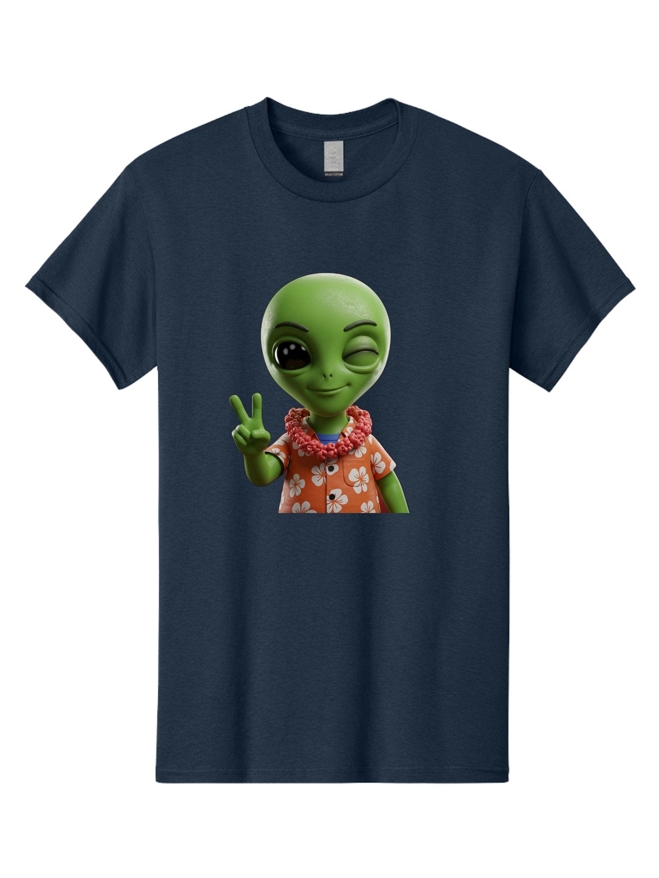 Alien Men'S Graphic Tee, 100% Cotton, Comfortable Casual Summer Wear, Machine Washable, Cartoon Alien, Peace Sign, Hawaiian Shirt, Floral Pattern, Relaxed Vibe, Friendly Demeanor, Extraterrestrial Fun, Playful Gesture, Tropical Feel, Bab636 10