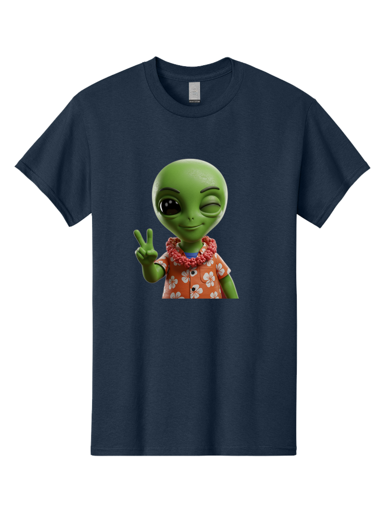 Alien Men'S Graphic Tee, 100% Cotton, Comfortable Casual Summer Wear, Machine Washable, Cartoon Alien, Peace Sign, Hawaiian Shirt, Floral Pattern, Relaxed Vibe, Friendly Demeanor, Extraterrestrial Fun, Playful Gesture, Tropical Feel, Bab636 14
