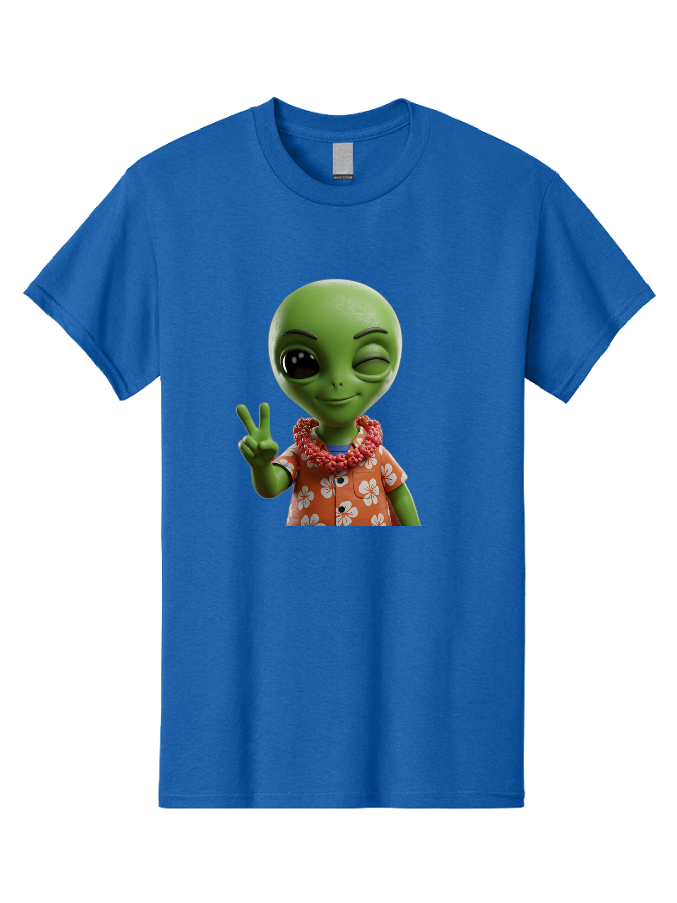 Alien Men'S Graphic Tee, 100% Cotton, Comfortable Casual Summer Wear, Machine Washable, Cartoon Alien, Peace Sign, Hawaiian Shirt, Floral Pattern, Relaxed Vibe, Friendly Demeanor, Extraterrestrial Fun, Playful Gesture, Tropical Feel, Bab636 13