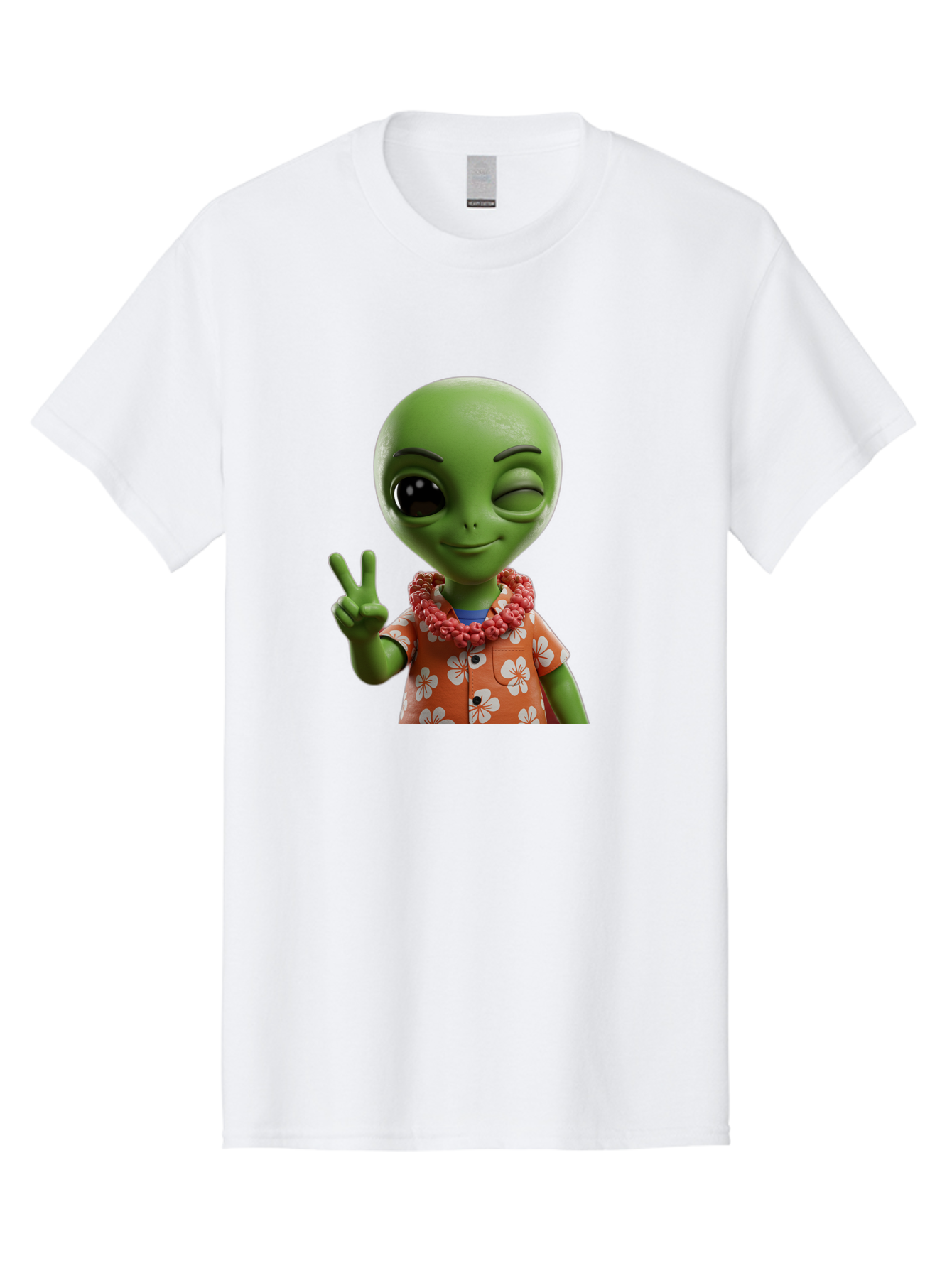 Alien Men'S Graphic Tee, 100% Cotton, Comfortable Casual Summer Wear, Machine Washable, Cartoon Alien, Peace Sign, Hawaiian Shirt, Floral Pattern, Relaxed Vibe, Friendly Demeanor, Extraterrestrial Fun, Playful Gesture, Tropical Feel, Bab636 4