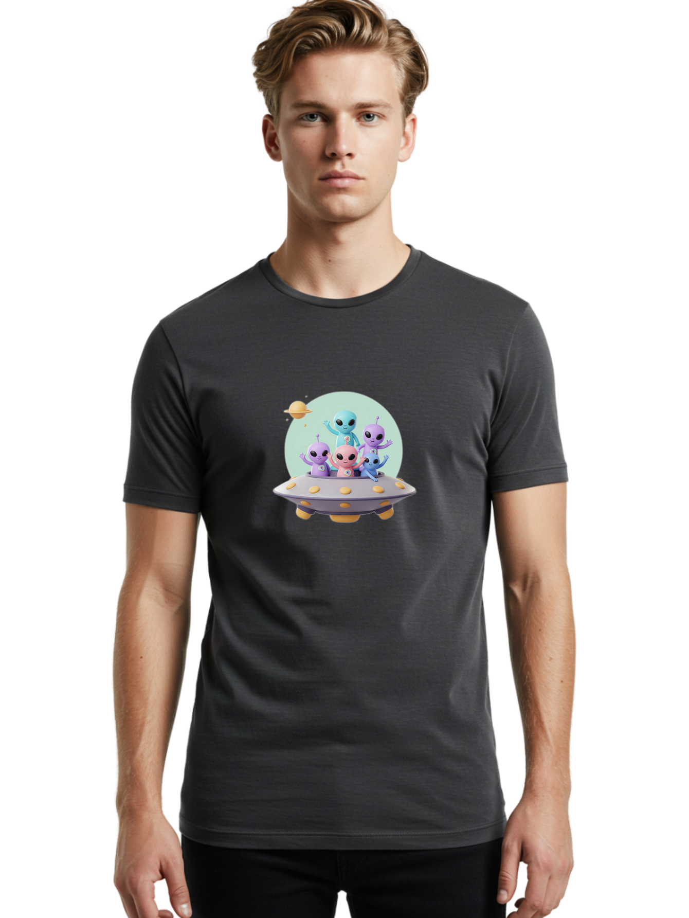Aliens-In-Ufo Men'S Graphic Tee, 100% Cotton, Comfortable Casual Summer Wear, Machine Washable, Aliens In Ufo, Cartoon Characters, Science Fiction, Extraterrestrial Life, Ufo Sighting, Alien Invasion, Space Travel, Fantastical Creatures, Bab637 21