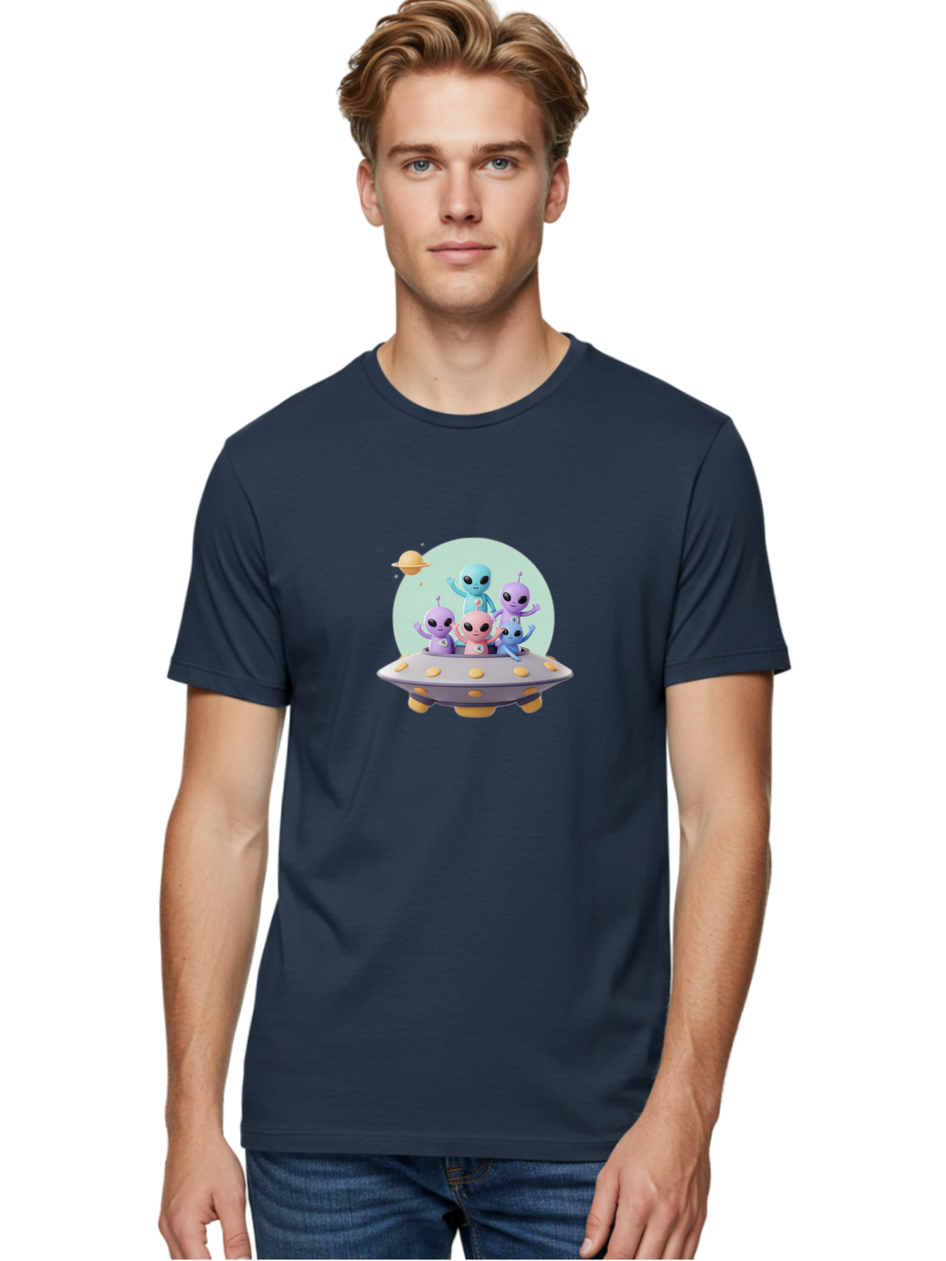 Aliens-In-Ufo Men'S Graphic Tee, 100% Cotton, Comfortable Casual Summer Wear, Machine Washable, Aliens In Ufo, Cartoon Characters, Science Fiction, Extraterrestrial Life, Ufo Sighting, Alien Invasion, Space Travel, Fantastical Creatures, Bab637 17