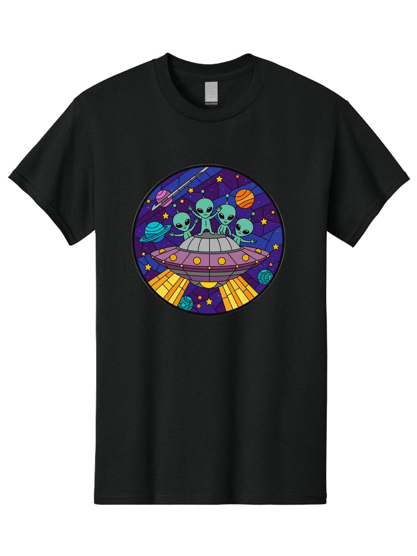 Aliens-On-Ufo-1 Men'S Graphic Tee, 100% Cotton, Comfortable Casual Summer Wear, Machine Washable, Aliens On A Spaceship, Cartoon Aliens, Ufo Sighting, Extraterrestrial Life, Space Travel, Planetary Exploration, Intergalactic Adventure, Bab639