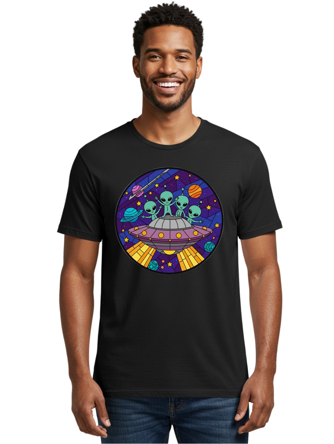 Aliens-On-Ufo-1 Men'S Graphic Tee, 100% Cotton, Comfortable Casual Summer Wear, Machine Washable, Aliens On A Spaceship, Cartoon Aliens, Ufo Sighting, Extraterrestrial Life, Space Travel, Planetary Exploration, Intergalactic Adventure, Bab639 19