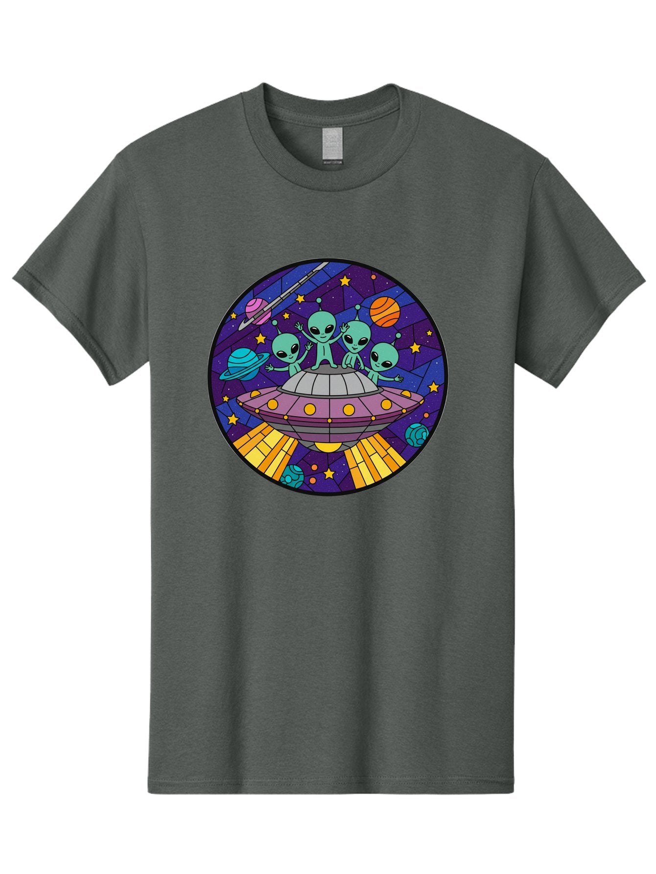 Aliens-On-Ufo-1 Men'S Graphic Tee, 100% Cotton, Comfortable Casual Summer Wear, Machine Washable, Aliens On A Spaceship, Cartoon Aliens, Ufo Sighting, Extraterrestrial Life, Space Travel, Planetary Exploration, Intergalactic Adventure, Bab639 15