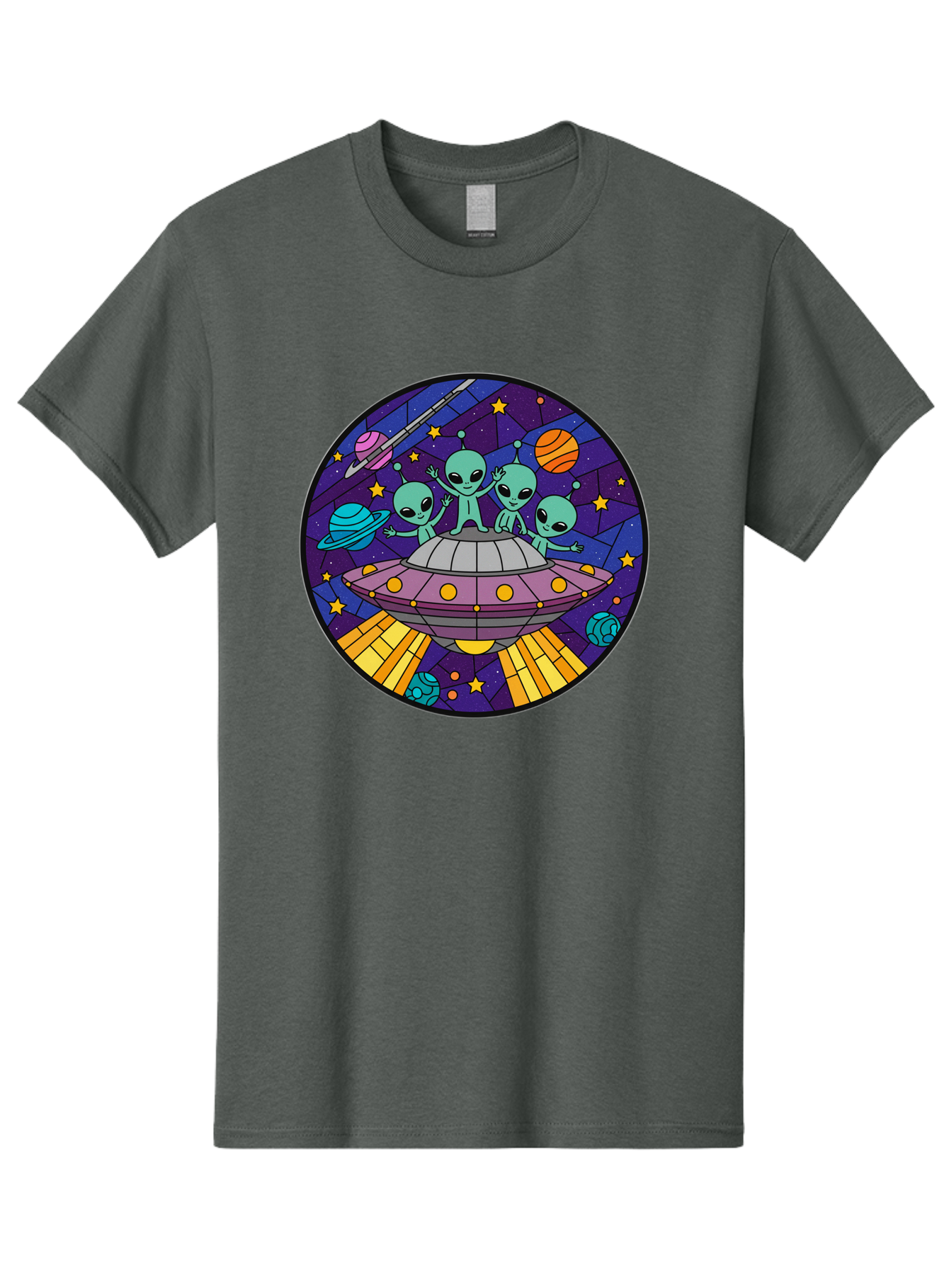 Aliens-On-Ufo-1 Men'S Graphic Tee, 100% Cotton, Comfortable Casual Summer Wear, Machine Washable, Aliens On A Spaceship, Cartoon Aliens, Ufo Sighting, Extraterrestrial Life, Space Travel, Planetary Exploration, Intergalactic Adventure, Bab639
