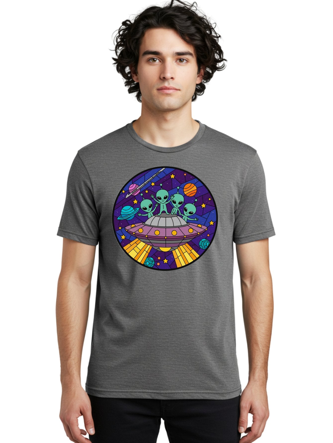 Aliens-On-Ufo-1 Men'S Graphic Tee, 100% Cotton, Comfortable Casual Summer Wear, Machine Washable, Aliens On A Spaceship, Cartoon Aliens, Ufo Sighting, Extraterrestrial Life, Space Travel, Planetary Exploration, Intergalactic Adventure, Bab639 17