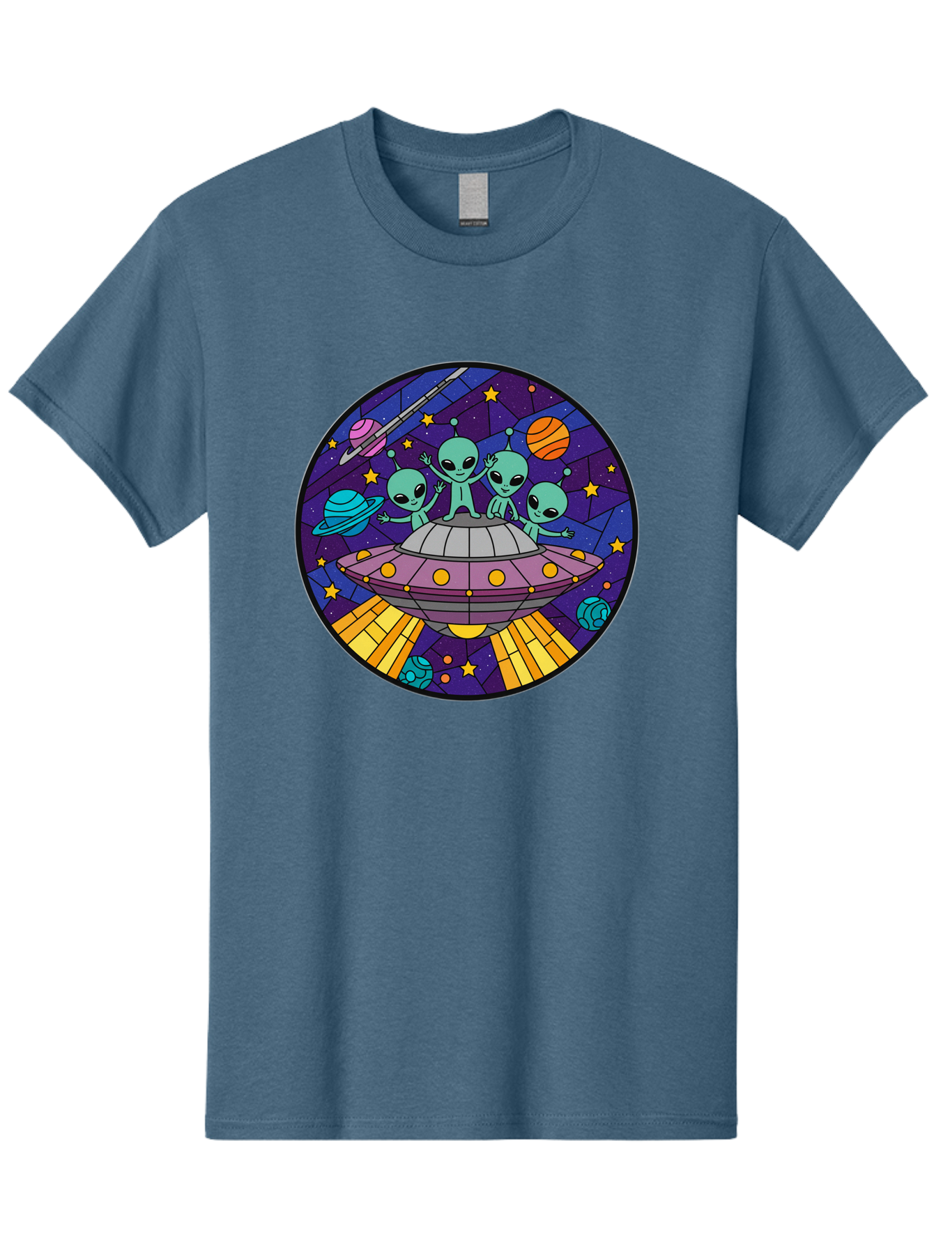 Aliens-On-Ufo-1 Men'S Graphic Tee, 100% Cotton, Comfortable Casual Summer Wear, Machine Washable, Aliens On A Spaceship, Cartoon Aliens, Ufo Sighting, Extraterrestrial Life, Space Travel, Planetary Exploration, Intergalactic Adventure, Bab639