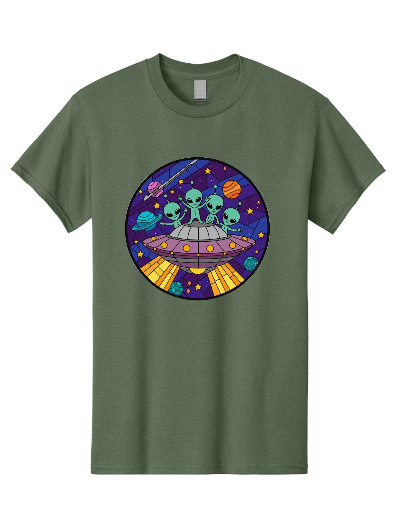 Aliens-On-Ufo-1 Men'S Graphic Tee, 100% Cotton, Comfortable Casual Summer Wear, Machine Washable, Aliens On A Spaceship, Cartoon Aliens, Ufo Sighting, Extraterrestrial Life, Space Travel, Planetary Exploration, Intergalactic Adventure, Bab639 13
