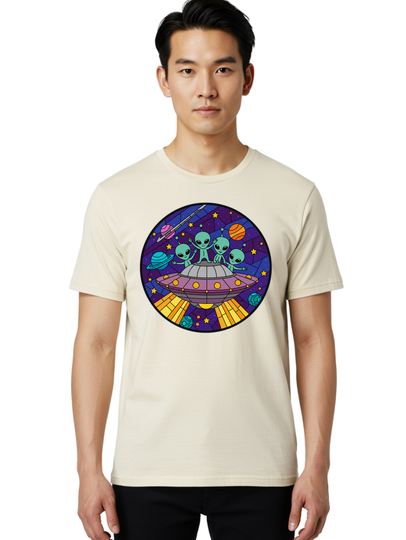 Aliens-On-Ufo-1 Men'S Graphic Tee, 100% Cotton, Comfortable Casual Summer Wear, Machine Washable, Aliens On A Spaceship, Cartoon Aliens, Ufo Sighting, Extraterrestrial Life, Space Travel, Planetary Exploration, Intergalactic Adventure, Bab639 21