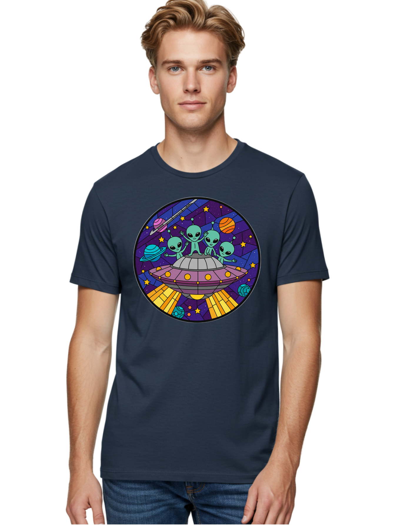 Aliens-On-Ufo-1 Men'S Graphic Tee, 100% Cotton, Comfortable Casual Summer Wear, Machine Washable, Aliens On A Spaceship, Cartoon Aliens, Ufo Sighting, Extraterrestrial Life, Space Travel, Planetary Exploration, Intergalactic Adventure, Bab639 23