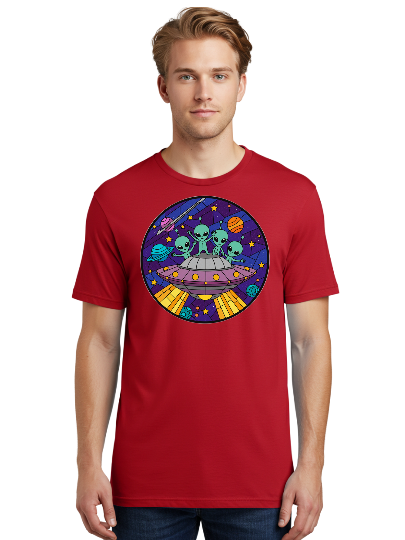 Aliens-On-Ufo-1 Men'S Graphic Tee, 100% Cotton, Comfortable Casual Summer Wear, Machine Washable, Aliens On A Spaceship, Cartoon Aliens, Ufo Sighting, Extraterrestrial Life, Space Travel, Planetary Exploration, Intergalactic Adventure, Bab639 22
