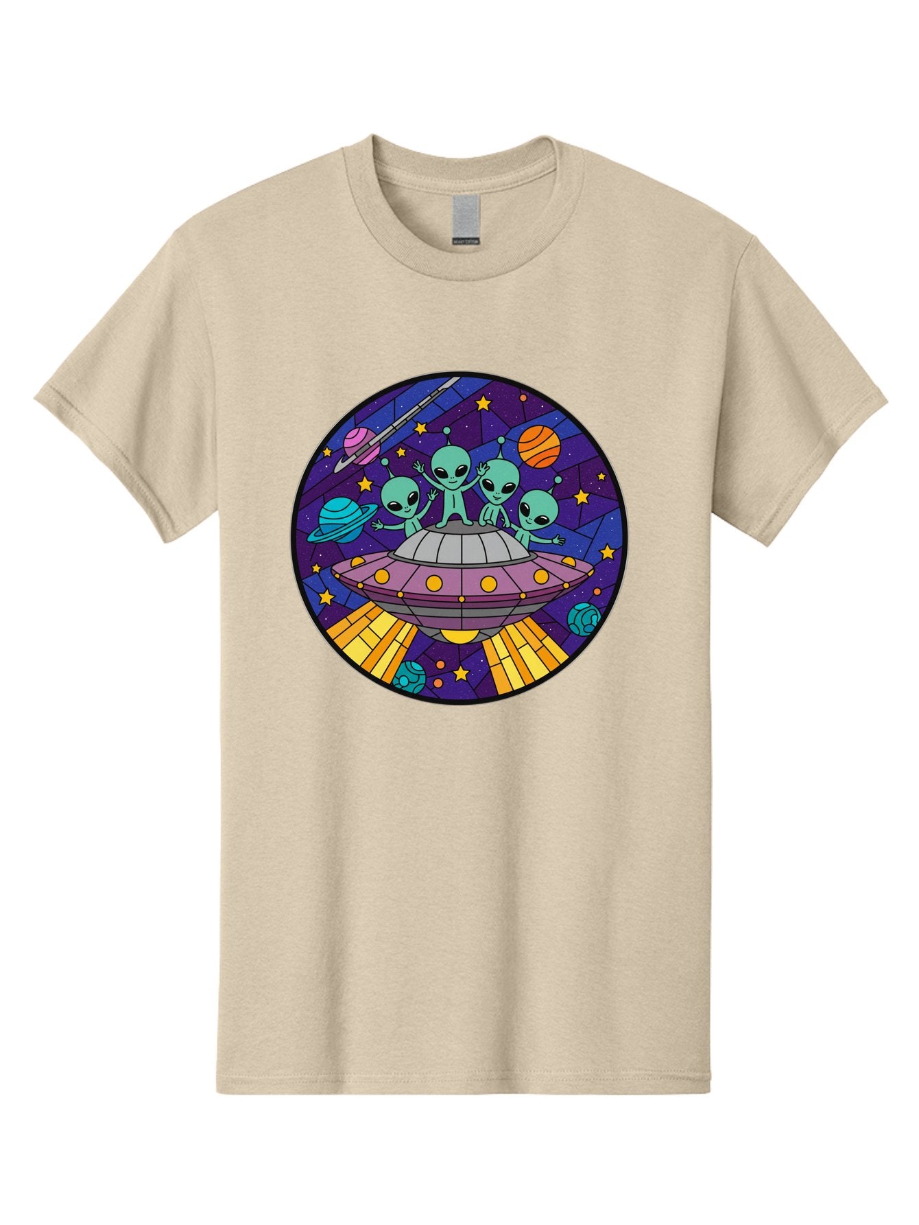 Aliens-On-Ufo-1 Men'S Graphic Tee, 100% Cotton, Comfortable Casual Summer Wear, Machine Washable, Aliens On A Spaceship, Cartoon Aliens, Ufo Sighting, Extraterrestrial Life, Space Travel, Planetary Exploration, Intergalactic Adventure, Bab639 4