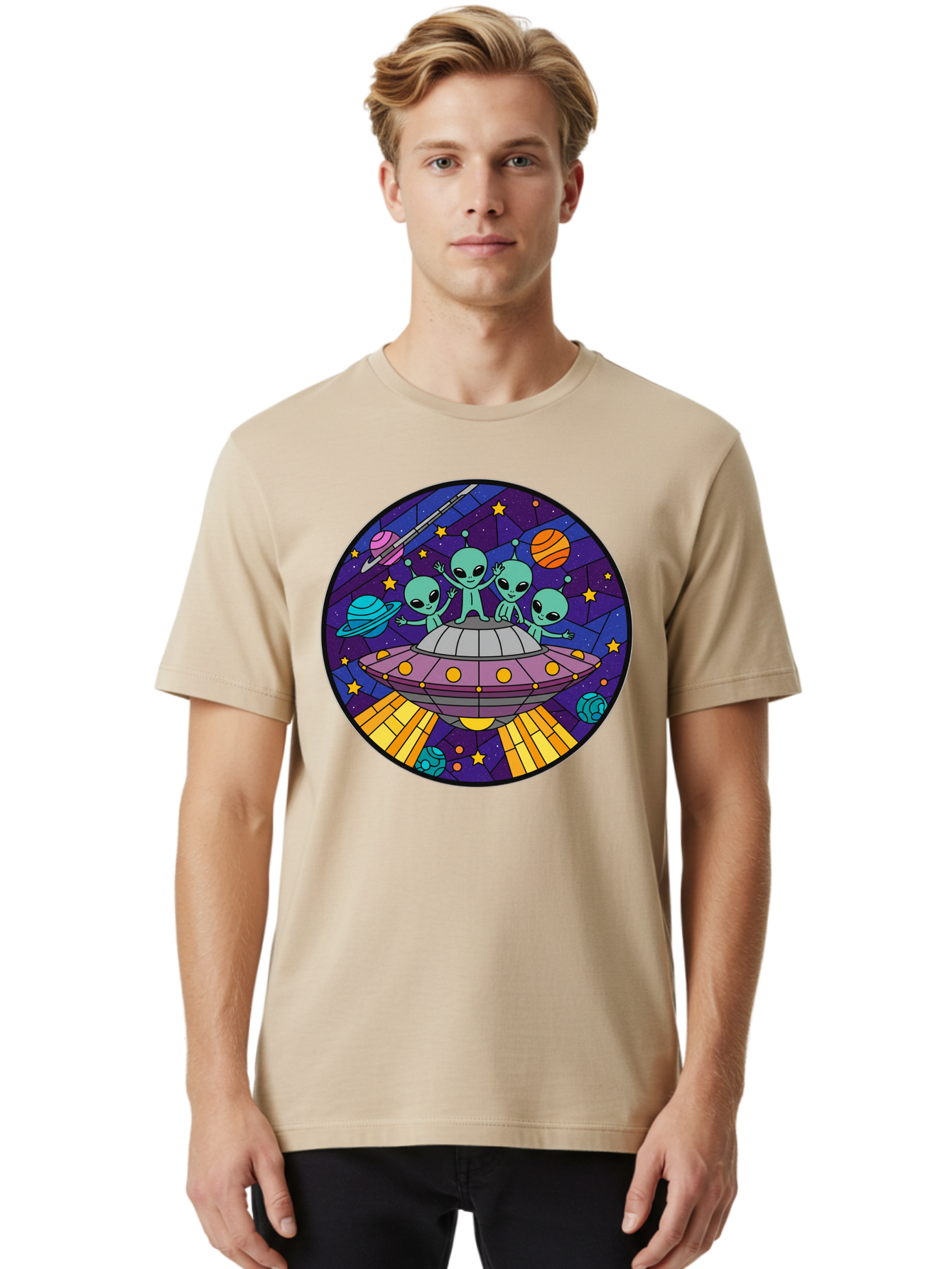 Aliens-On-Ufo-1 Men'S Graphic Tee, 100% Cotton, Comfortable Casual Summer Wear, Machine Washable, Aliens On A Spaceship, Cartoon Aliens, Ufo Sighting, Extraterrestrial Life, Space Travel, Planetary Exploration, Intergalactic Adventure, Bab639 27