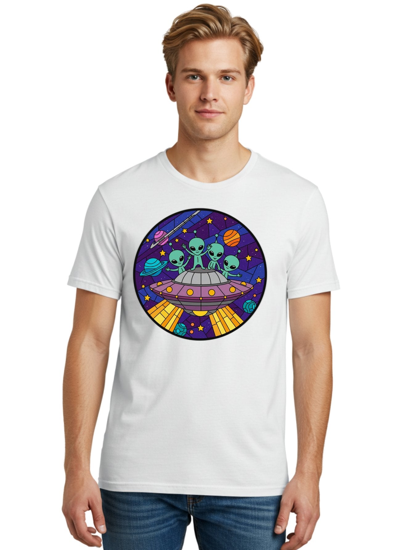Aliens-On-Ufo-1 Men'S Graphic Tee, 100% Cotton, Comfortable Casual Summer Wear, Machine Washable, Aliens On A Spaceship, Cartoon Aliens, Ufo Sighting, Extraterrestrial Life, Space Travel, Planetary Exploration, Intergalactic Adventure, Bab639 28