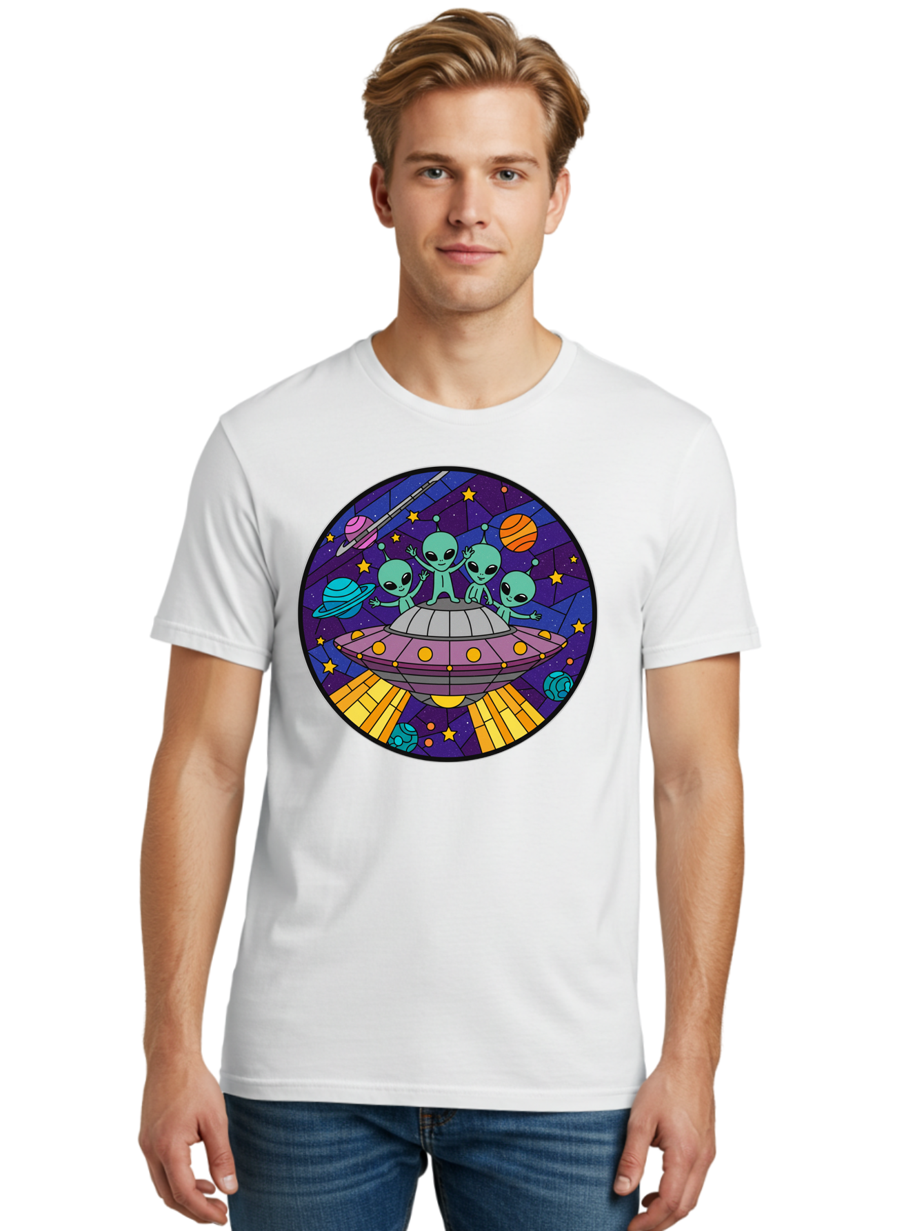 Aliens-On-Ufo-1 Men'S Graphic Tee, 100% Cotton, Comfortable Casual Summer Wear, Machine Washable, Aliens On A Spaceship, Cartoon Aliens, Ufo Sighting, Extraterrestrial Life, Space Travel, Planetary Exploration, Intergalactic Adventure, Bab639 18