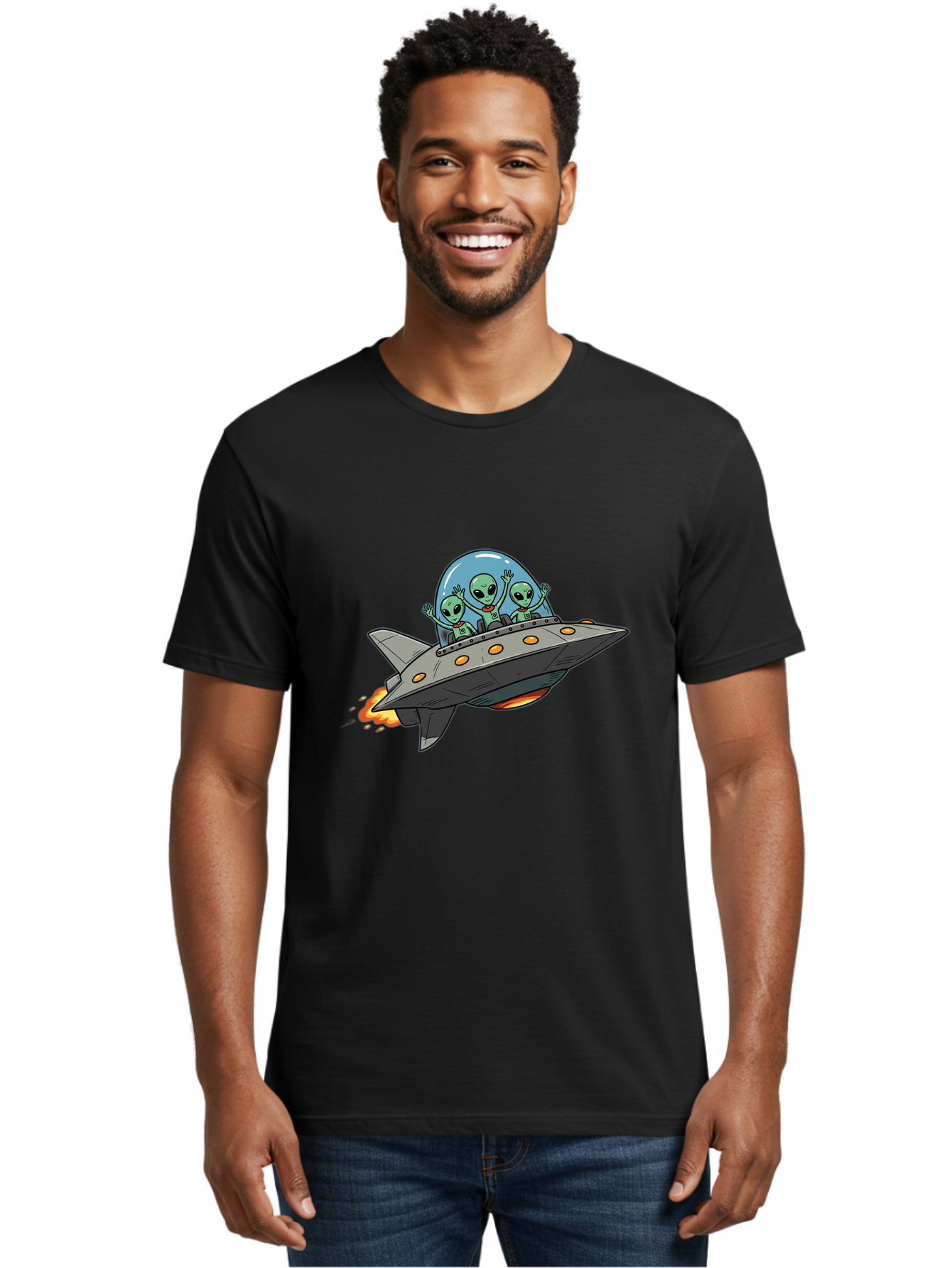Aliens-On-Ufo-3 Men'S Graphic Tee, 100% Cotton, Comfortable Casual Summer Wear, Machine Washable, Cartoon Aliens, Grey Spaceship, Extraterrestrial Travel, Alien Adventure, Sci-Fi, Futuristic, Space Exploration, Friendly Aliens, Bab641 20