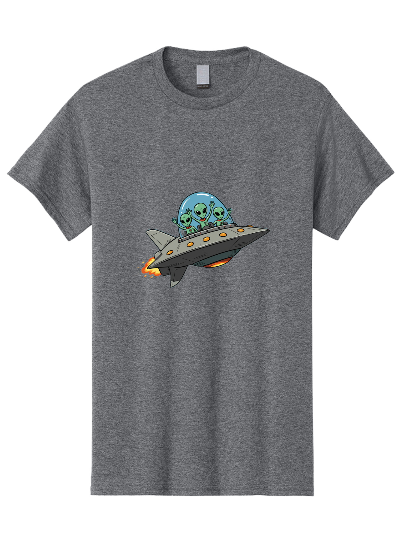 Aliens-On-Ufo-3 Men'S Graphic Tee, 100% Cotton, Comfortable Casual Summer Wear, Machine Washable, Cartoon Aliens, Grey Spaceship, Extraterrestrial Travel, Alien Adventure, Sci-Fi, Futuristic, Space Exploration, Friendly Aliens, Bab641