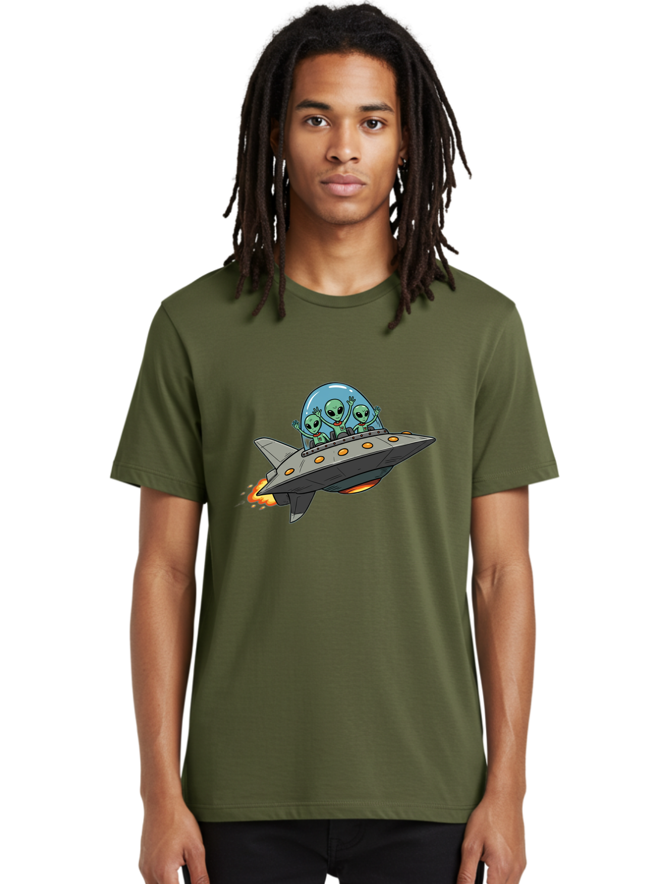 Aliens-On-Ufo-3 Men'S Graphic Tee, 100% Cotton, Comfortable Casual Summer Wear, Machine Washable, Cartoon Aliens, Grey Spaceship, Extraterrestrial Travel, Alien Adventure, Sci-Fi, Futuristic, Space Exploration, Friendly Aliens, Bab641 19