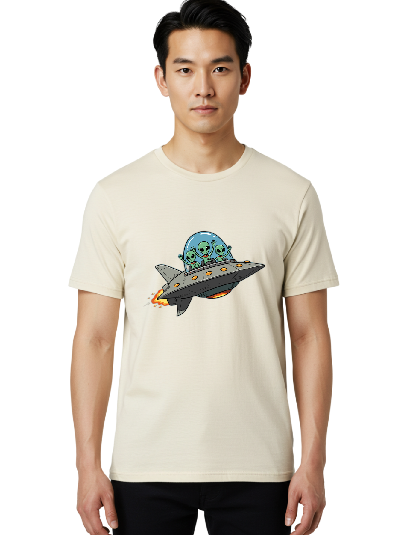 Aliens-On-Ufo-3 Men'S Graphic Tee, 100% Cotton, Comfortable Casual Summer Wear, Machine Washable, Cartoon Aliens, Grey Spaceship, Extraterrestrial Travel, Alien Adventure, Sci-Fi, Futuristic, Space Exploration, Friendly Aliens, Bab641 16