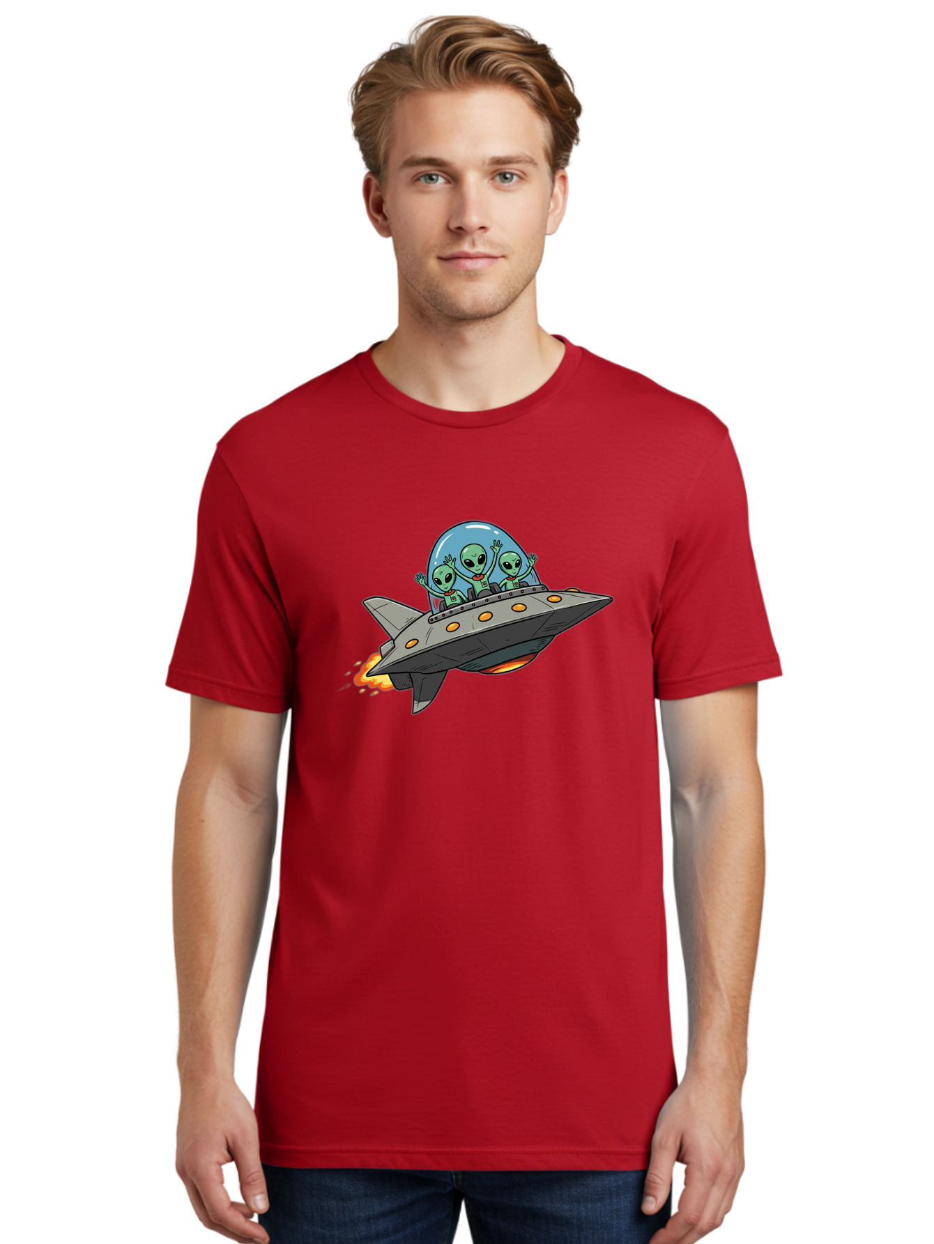 Aliens-On-Ufo-3 Men'S Graphic Tee, 100% Cotton, Comfortable Casual Summer Wear, Machine Washable, Cartoon Aliens, Grey Spaceship, Extraterrestrial Travel, Alien Adventure, Sci-Fi, Futuristic, Space Exploration, Friendly Aliens, Bab641 27