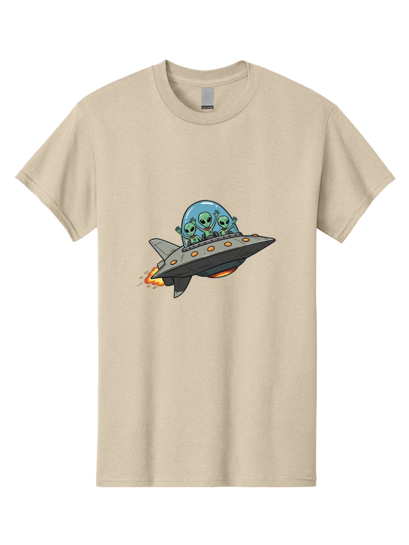 Aliens-On-Ufo-3 Men'S Graphic Tee, 100% Cotton, Comfortable Casual Summer Wear, Machine Washable, Cartoon Aliens, Grey Spaceship, Extraterrestrial Travel, Alien Adventure, Sci-Fi, Futuristic, Space Exploration, Friendly Aliens, Bab641