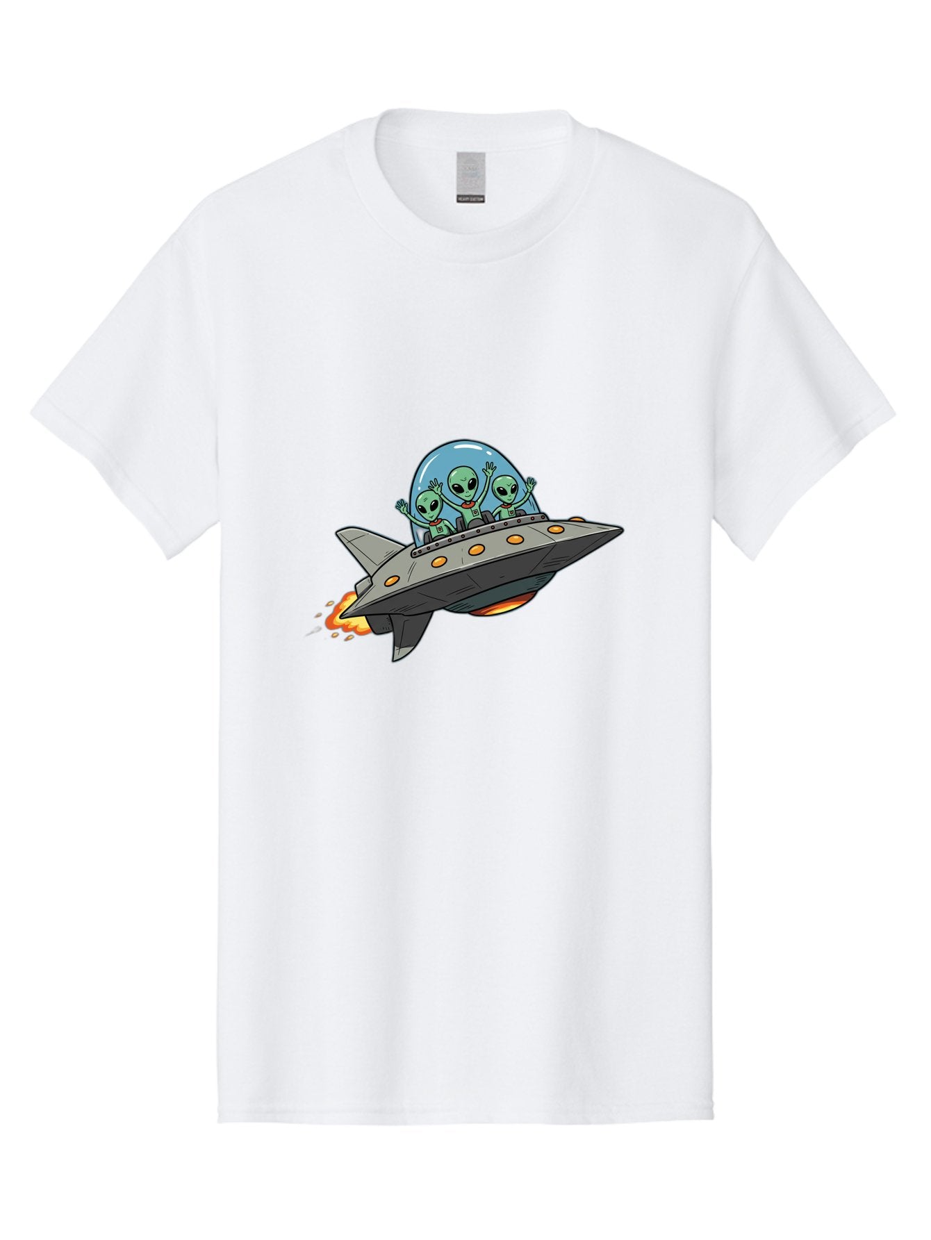 Aliens-On-Ufo-3 Men'S Graphic Tee, 100% Cotton, Comfortable Casual Summer Wear, Machine Washable, Cartoon Aliens, Grey Spaceship, Extraterrestrial Travel, Alien Adventure, Sci-Fi, Futuristic, Space Exploration, Friendly Aliens, Bab641