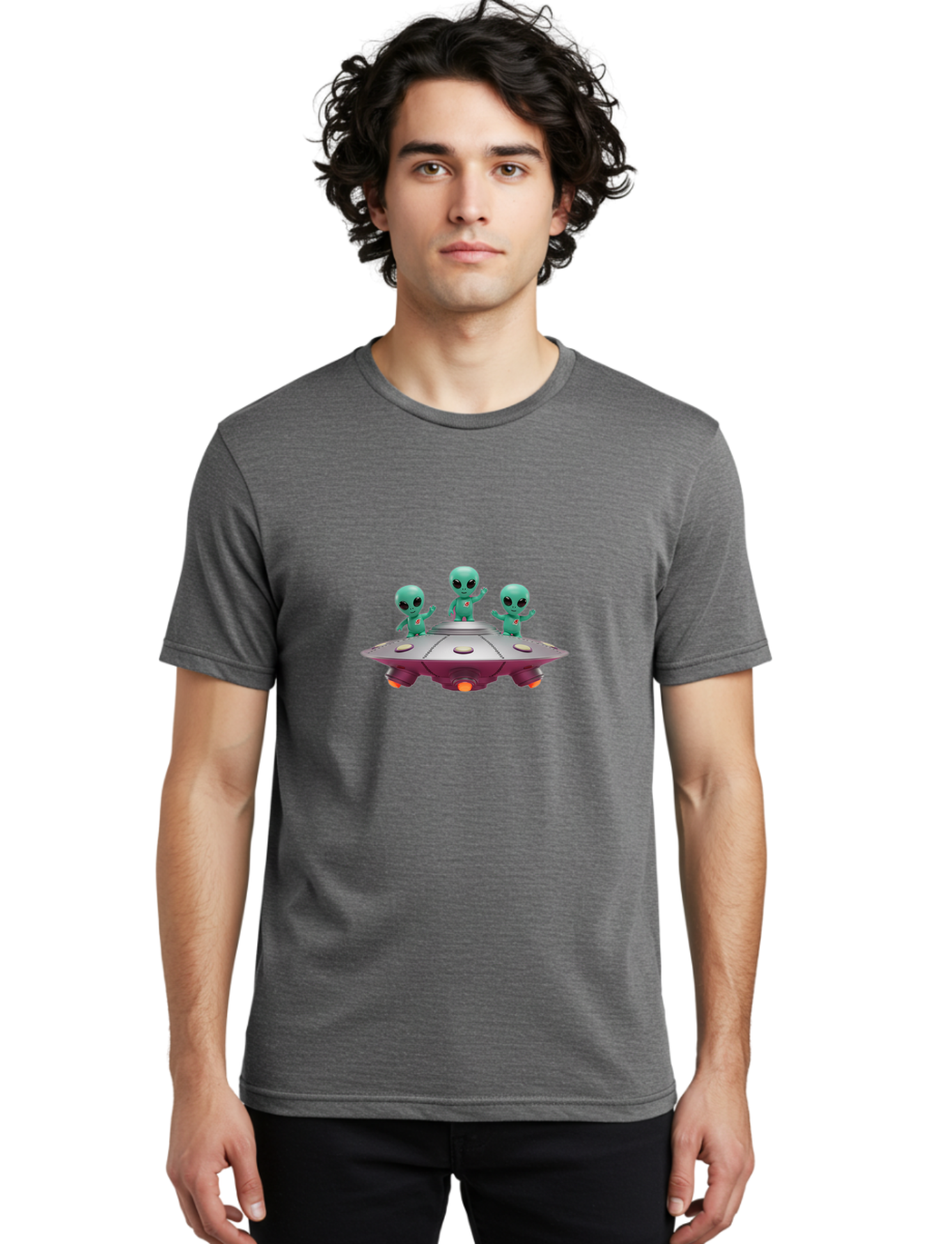 Aliens-On-Ufo Men'S Graphic Tee, 100% Cotton, Comfortable Casual Summer Wear, Machine Washable, Cartoon Aliens, Ufo Spaceship, Extraterrestrial Life, Science Fiction, Friendly Aliens, Outer Space, Futuristic Design, Glowing Lights, Bab642 28