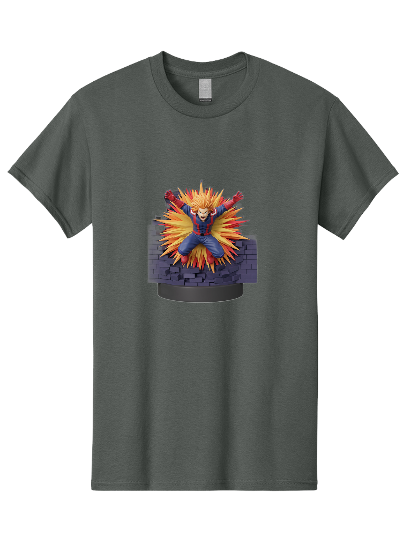 All-Might Men'S Graphic Tee, 100% Cotton, Comfortable Casual Summer Wear, Machine Washable, Anime Figurine, Action Figure, All Might, My Hero Academia, Intense Expression, Dynamic Pose, Blue And Red Costume, Dramatic Explosion, 3D Model, Bab643 9