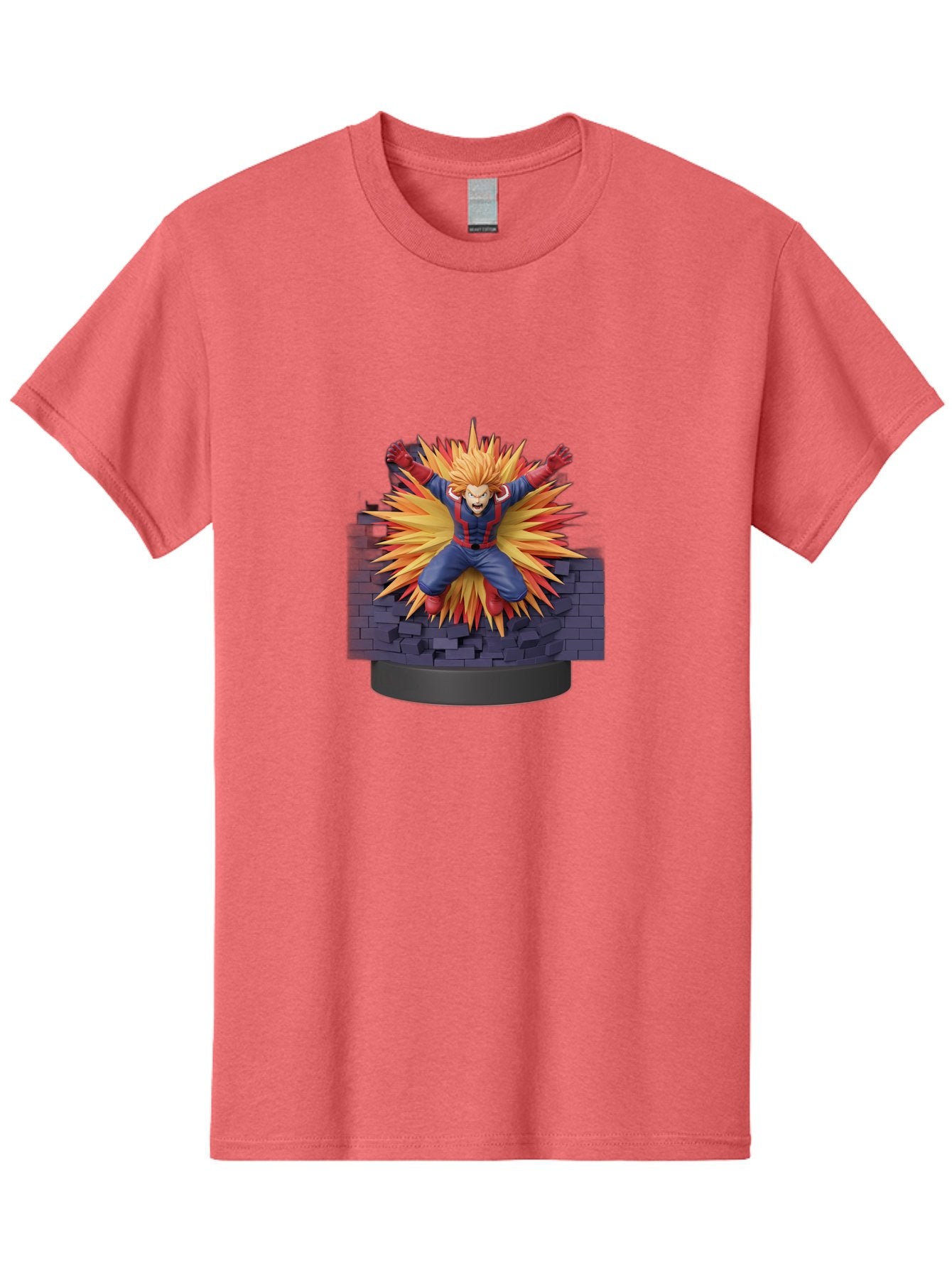 All-Might Men'S Graphic Tee, 100% Cotton, Comfortable Casual Summer Wear, Machine Washable, Anime Figurine, Action Figure, All Might, My Hero Academia, Intense Expression, Dynamic Pose, Blue And Red Costume, Dramatic Explosion, 3D Model, Bab643