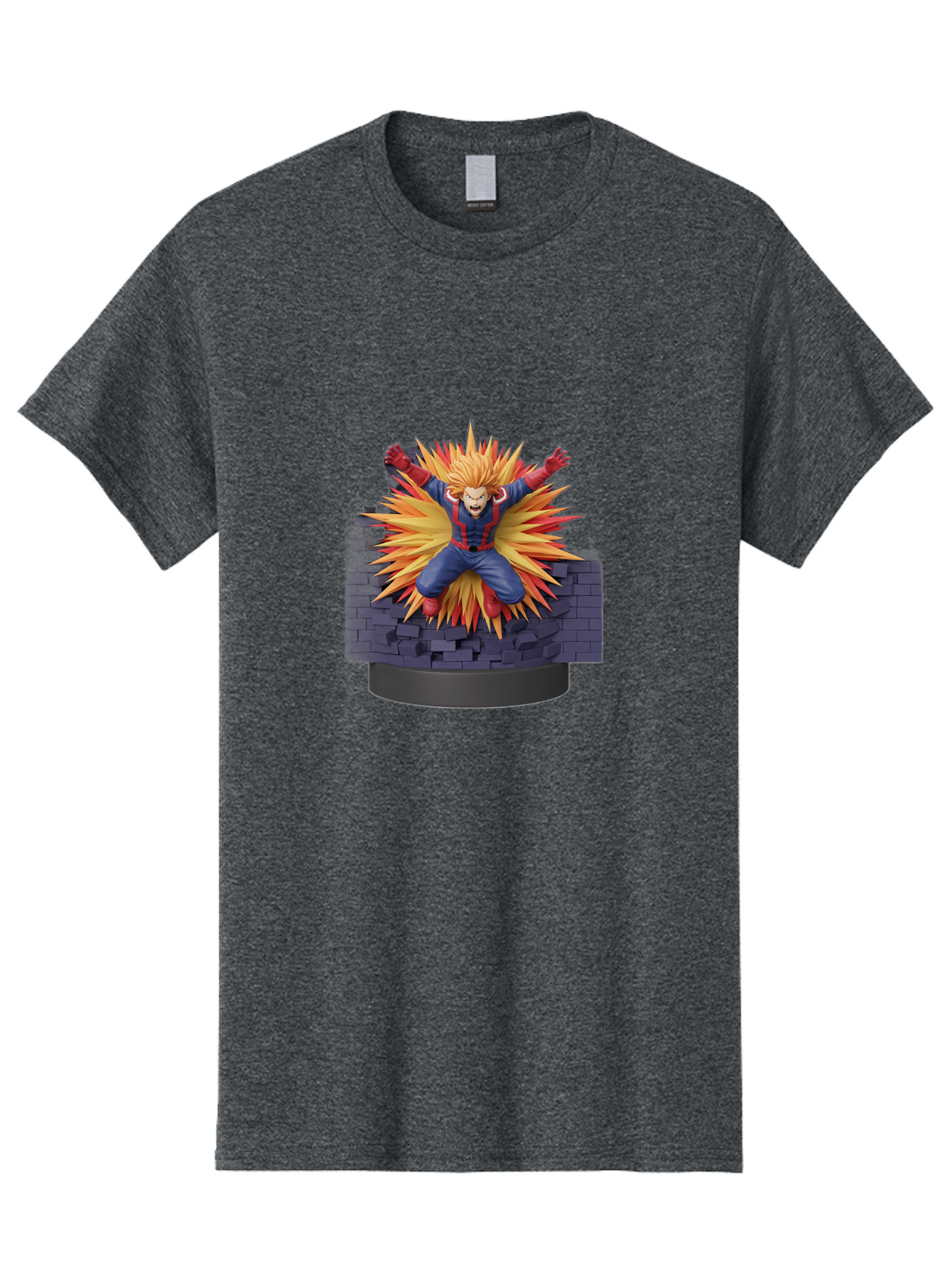All-Might Men'S Graphic Tee, 100% Cotton, Comfortable Casual Summer Wear, Machine Washable, Anime Figurine, Action Figure, All Might, My Hero Academia, Intense Expression, Dynamic Pose, Blue And Red Costume, Dramatic Explosion, 3D Model, Bab643 12