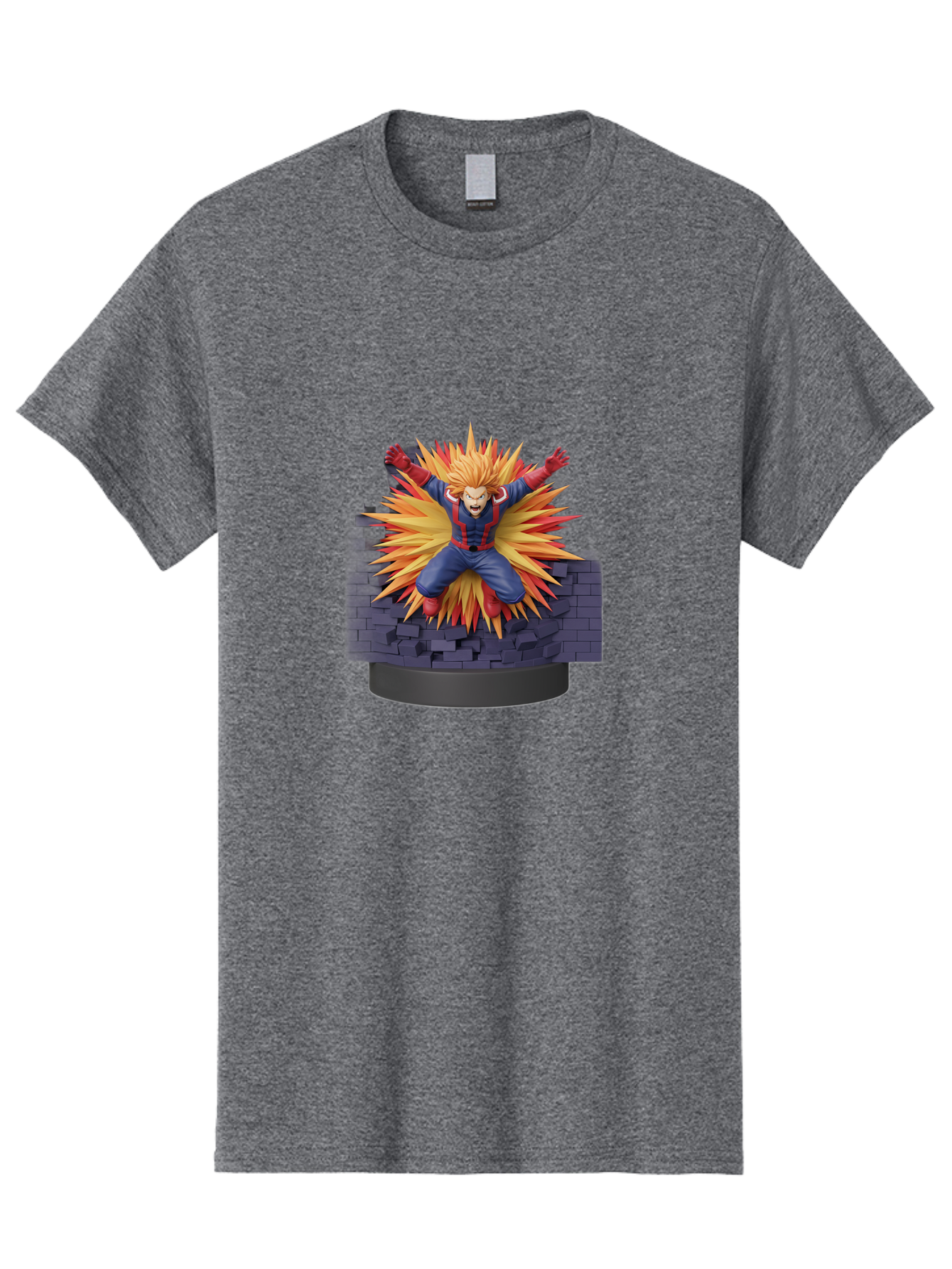 All-Might Men'S Graphic Tee, 100% Cotton, Comfortable Casual Summer Wear, Machine Washable, Anime Figurine, Action Figure, All Might, My Hero Academia, Intense Expression, Dynamic Pose, Blue And Red Costume, Dramatic Explosion, 3D Model, Bab643 3