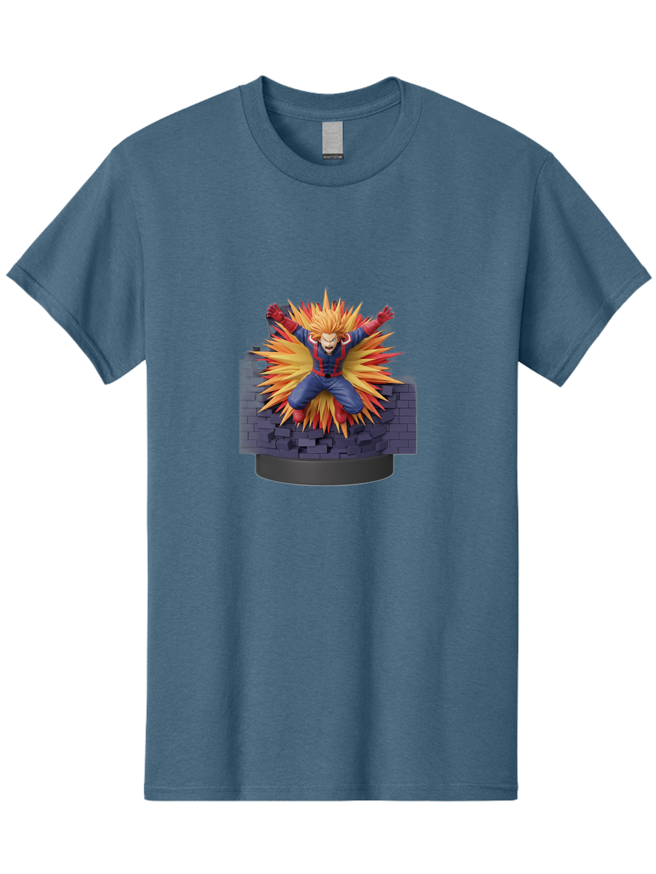 All-Might Men'S Graphic Tee, 100% Cotton, Comfortable Casual Summer Wear, Machine Washable, Anime Figurine, Action Figure, All Might, My Hero Academia, Intense Expression, Dynamic Pose, Blue And Red Costume, Dramatic Explosion, 3D Model, Bab643 6