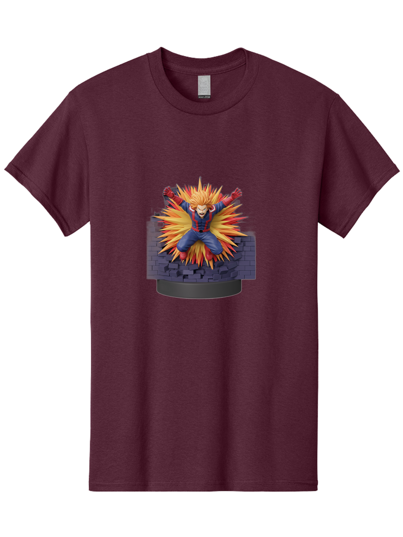 All-Might Men'S Graphic Tee, 100% Cotton, Comfortable Casual Summer Wear, Machine Washable, Anime Figurine, Action Figure, All Might, My Hero Academia, Intense Expression, Dynamic Pose, Blue And Red Costume, Dramatic Explosion, 3D Model, Bab643 8