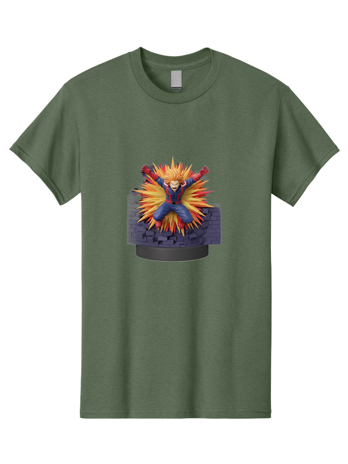 All-Might Men'S Graphic Tee, 100% Cotton, Comfortable Casual Summer Wear, Machine Washable, Anime Figurine, Action Figure, All Might, My Hero Academia, Intense Expression, Dynamic Pose, Blue And Red Costume, Dramatic Explosion, 3D Model, Bab643 14