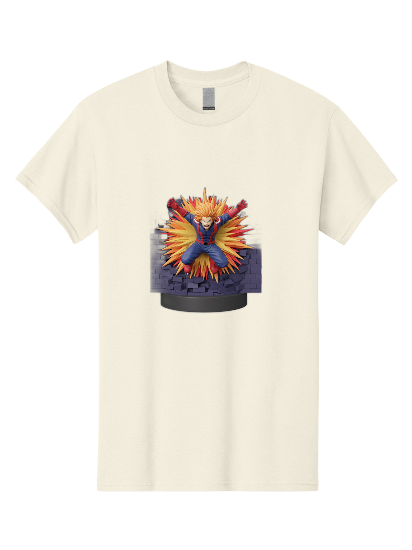 All-Might Men'S Graphic Tee, 100% Cotton, Comfortable Casual Summer Wear, Machine Washable, Anime Figurine, Action Figure, All Might, My Hero Academia, Intense Expression, Dynamic Pose, Blue And Red Costume, Dramatic Explosion, 3D Model, Bab643 5