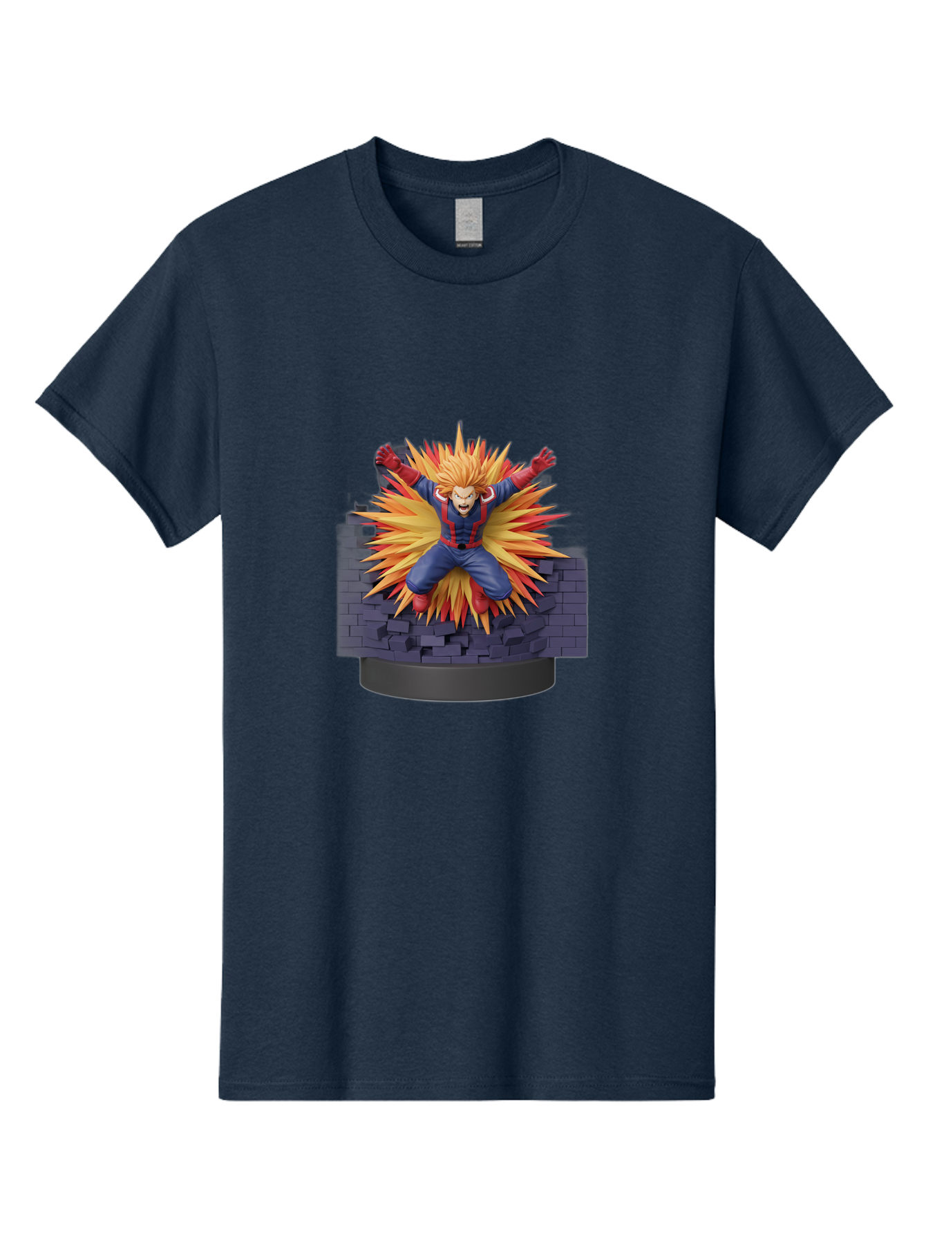 All-Might Men'S Graphic Tee, 100% Cotton, Comfortable Casual Summer Wear, Machine Washable, Anime Figurine, Action Figure, All Might, My Hero Academia, Intense Expression, Dynamic Pose, Blue And Red Costume, Dramatic Explosion, 3D Model, Bab643 4