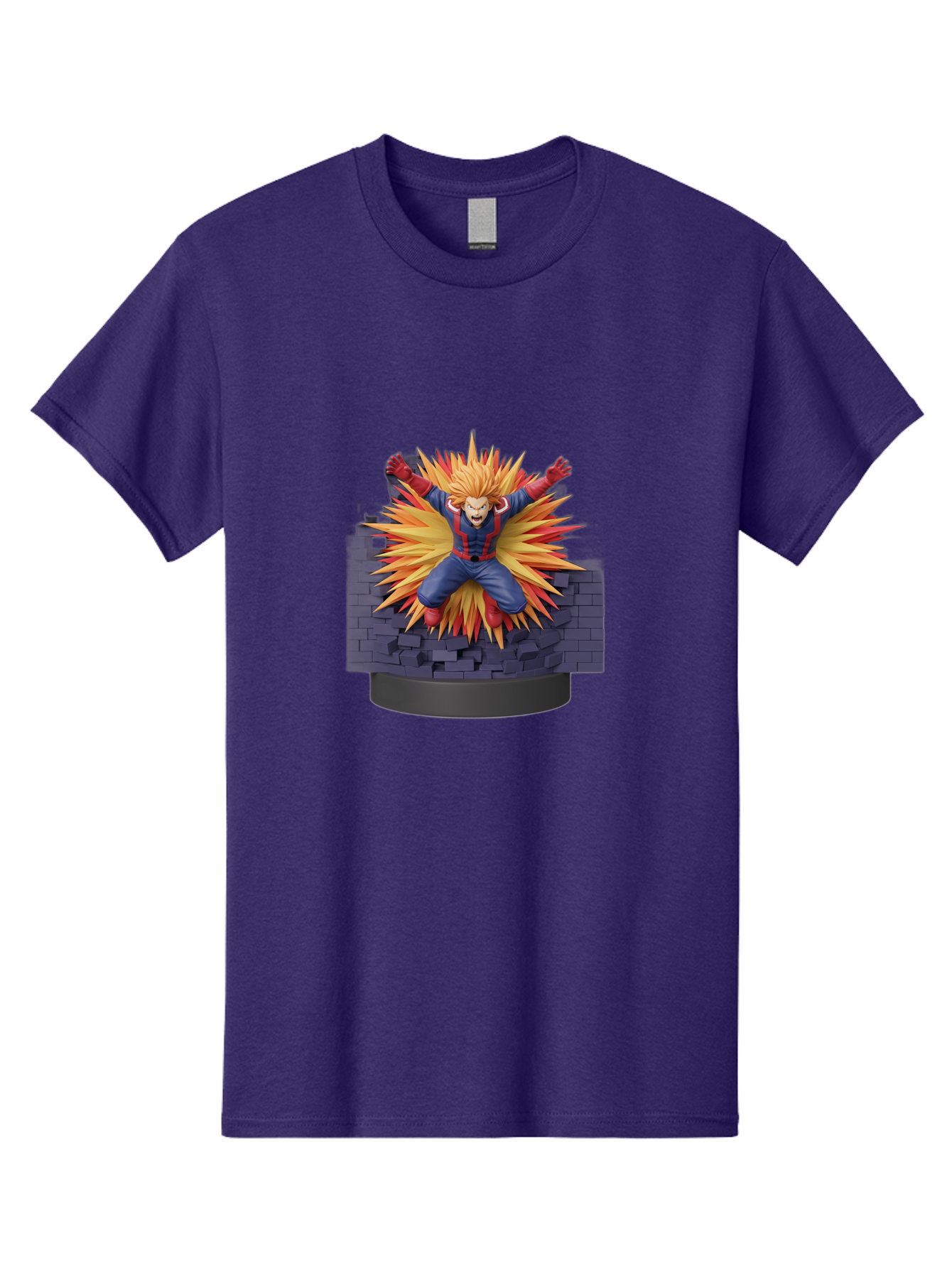 All-Might Men'S Graphic Tee, 100% Cotton, Comfortable Casual Summer Wear, Machine Washable, Anime Figurine, Action Figure, All Might, My Hero Academia, Intense Expression, Dynamic Pose, Blue And Red Costume, Dramatic Explosion, 3D Model, Bab643 7