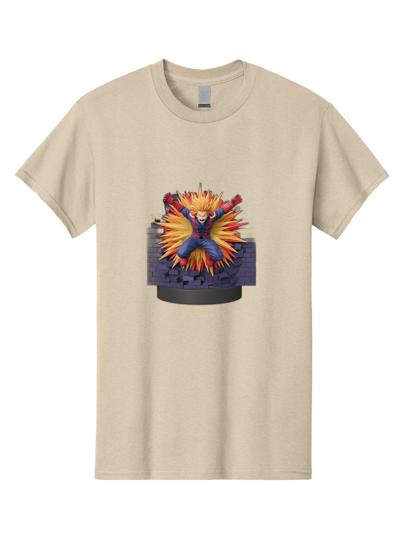 All-Might Men'S Graphic Tee, 100% Cotton, Comfortable Casual Summer Wear, Machine Washable, Anime Figurine, Action Figure, All Might, My Hero Academia, Intense Expression, Dynamic Pose, Blue And Red Costume, Dramatic Explosion, 3D Model, Bab643 7