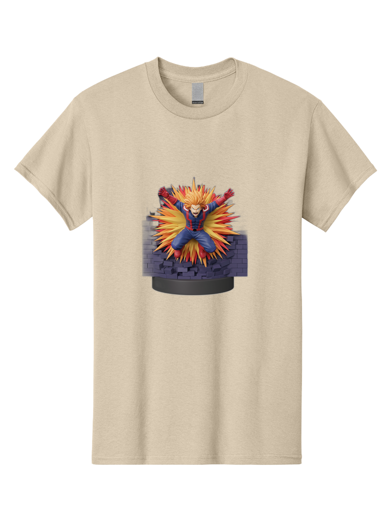 All-Might Men'S Graphic Tee, 100% Cotton, Comfortable Casual Summer Wear, Machine Washable, Anime Figurine, Action Figure, All Might, My Hero Academia, Intense Expression, Dynamic Pose, Blue And Red Costume, Dramatic Explosion, 3D Model, Bab643 13