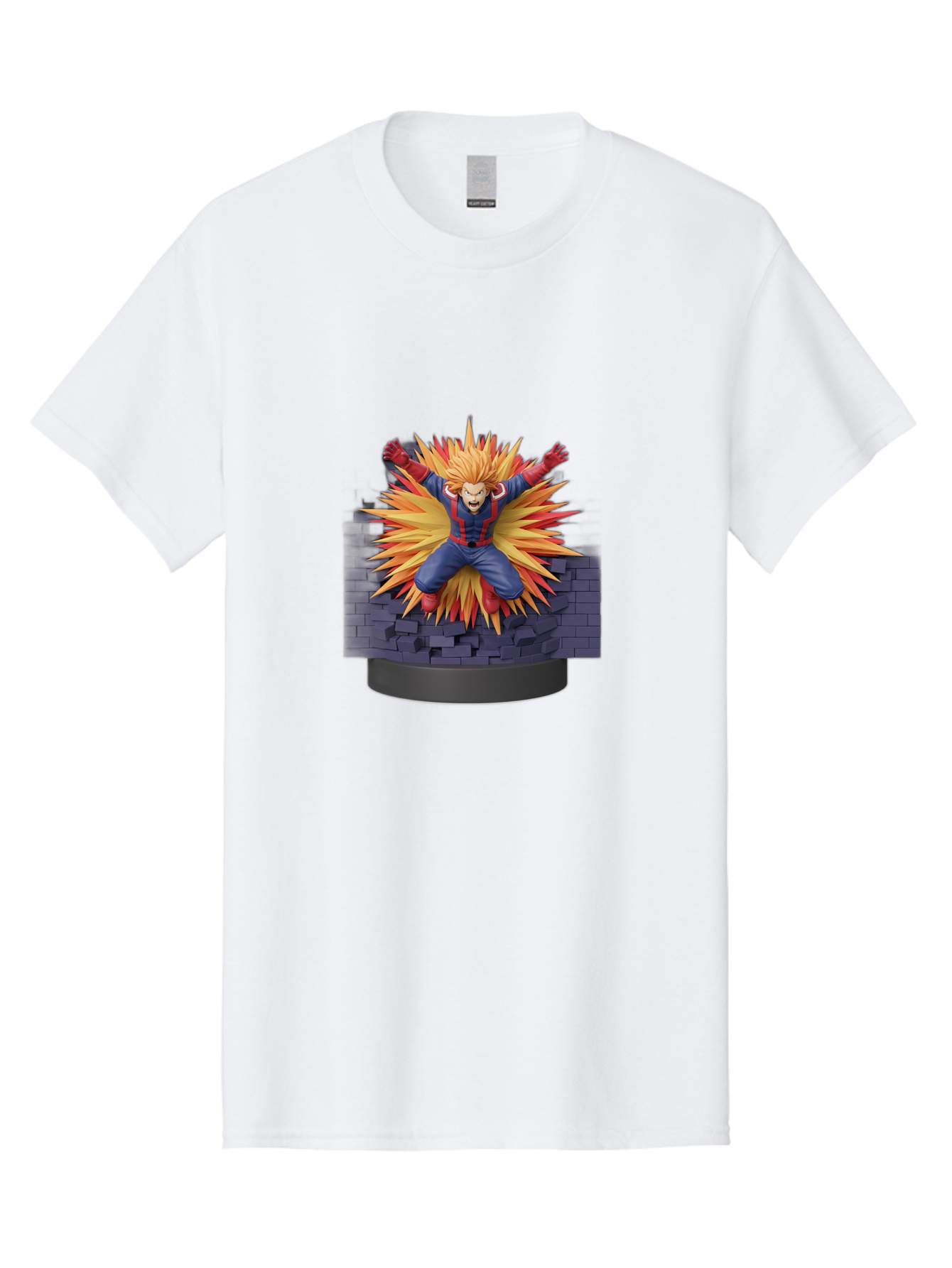 All-Might Men'S Graphic Tee, 100% Cotton, Comfortable Casual Summer Wear, Machine Washable, Anime Figurine, Action Figure, All Might, My Hero Academia, Intense Expression, Dynamic Pose, Blue And Red Costume, Dramatic Explosion, 3D Model, Bab643 15