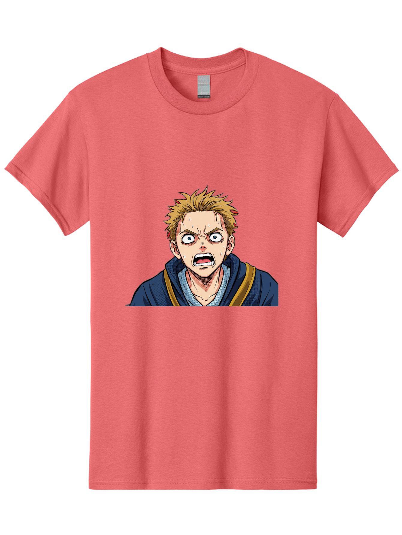 Angry-Anime-Boy Men'S Graphic Tee, 100% Cotton, Comfortable Casual Summer Wear, Machine Washable, Cartoon Character, Young Man, Blond Hair, Blue Hoodie, Shocked Expression, Wide-Eyed, Open-Mouthed, Intense Emotion, Dynamic Pose, Bab644 7