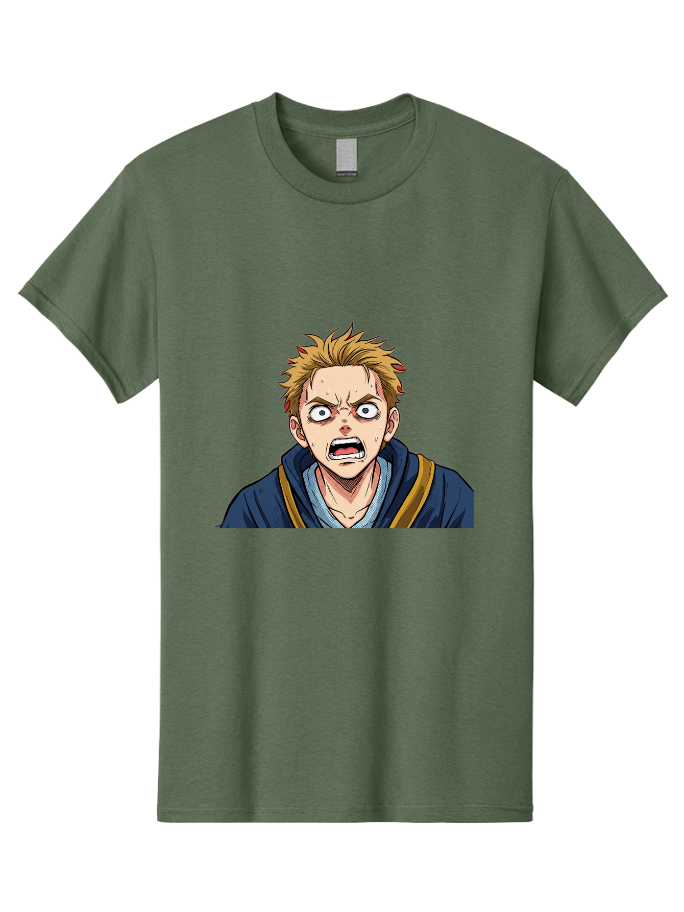 Angry-Anime-Boy Men'S Graphic Tee, 100% Cotton, Comfortable Casual Summer Wear, Machine Washable, Cartoon Character, Young Man, Blond Hair, Blue Hoodie, Shocked Expression, Wide-Eyed, Open-Mouthed, Intense Emotion, Dynamic Pose, Bab644 8