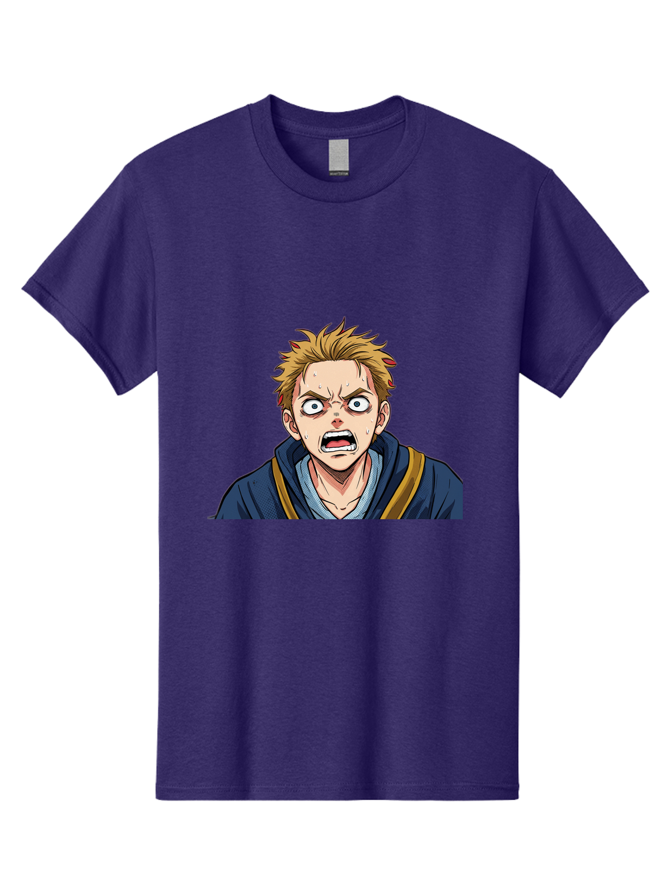 Angry-Anime-Boy Men'S Graphic Tee, 100% Cotton, Comfortable Casual Summer Wear, Machine Washable, Cartoon Character, Young Man, Blond Hair, Blue Hoodie, Shocked Expression, Wide-Eyed, Open-Mouthed, Intense Emotion, Dynamic Pose, Bab644 6