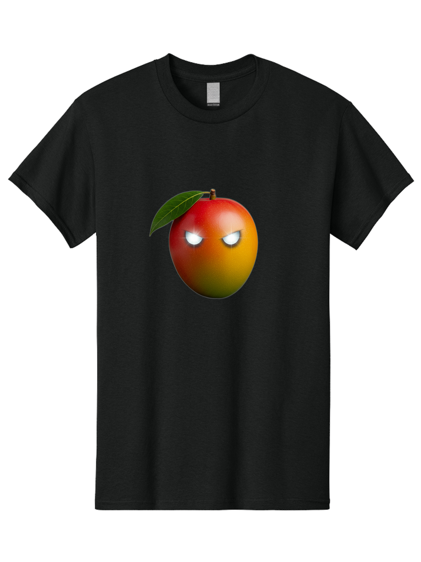 Angry-Mango Men'S Graphic Tee, 100% Cotton, Comfortable Casual Summer Wear, Machine Washable, Angry Mango Face, Mango Fruit, Cartoon Character, Aggressive Expression, Fruit Emoji, Vibrant Colors, Leafy Top, Fun Design, Playful Illustration, Bab647